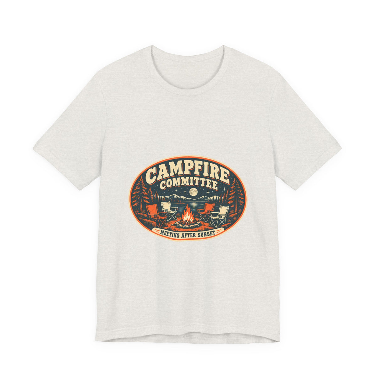 Campfire Committee T-Shirt — Meeting After Sunset Vintage Camping Badge Tee