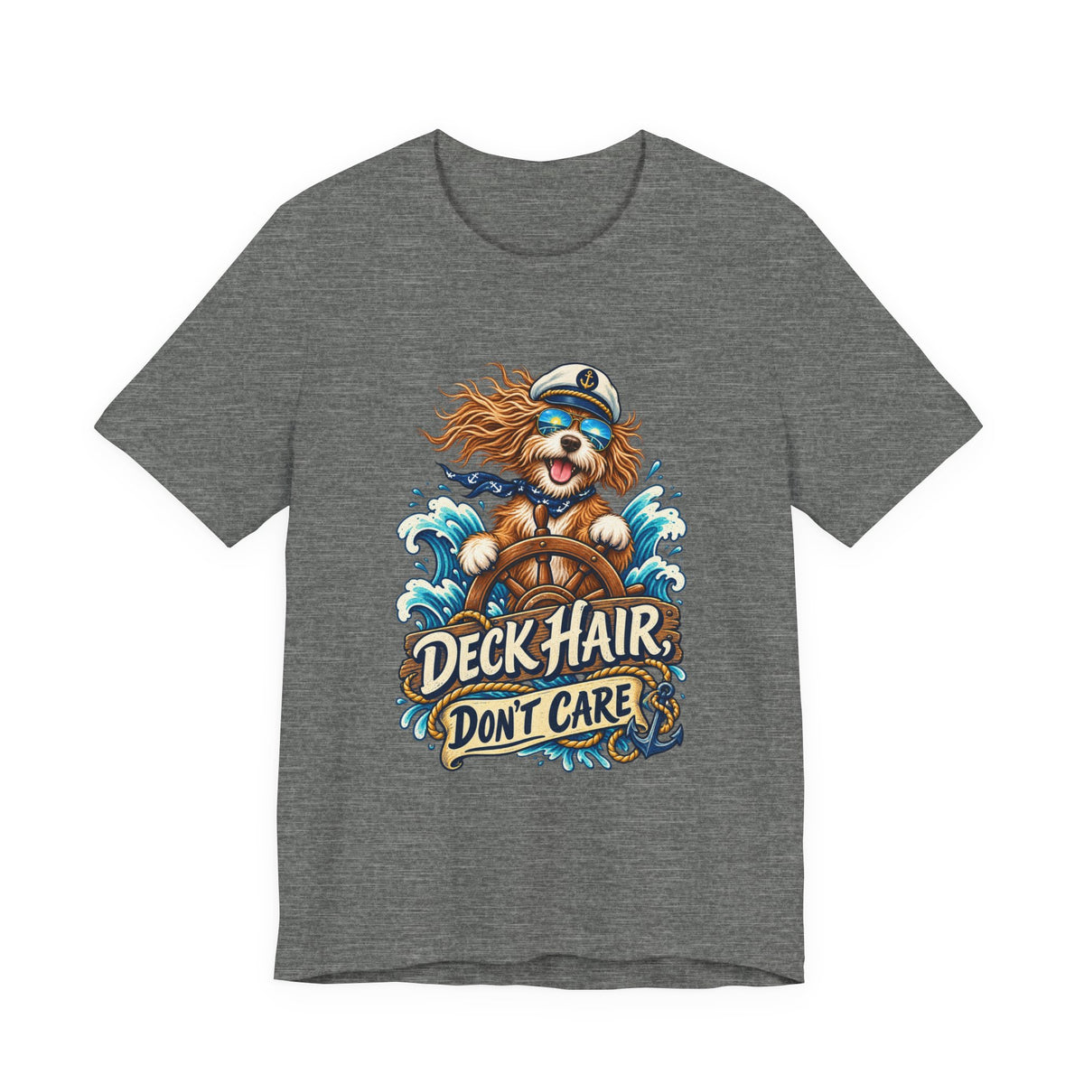 Deck Hair Don’t Care Dog Sailor T-Shirt — Funny Nautical Sea Dog Vintage Tee