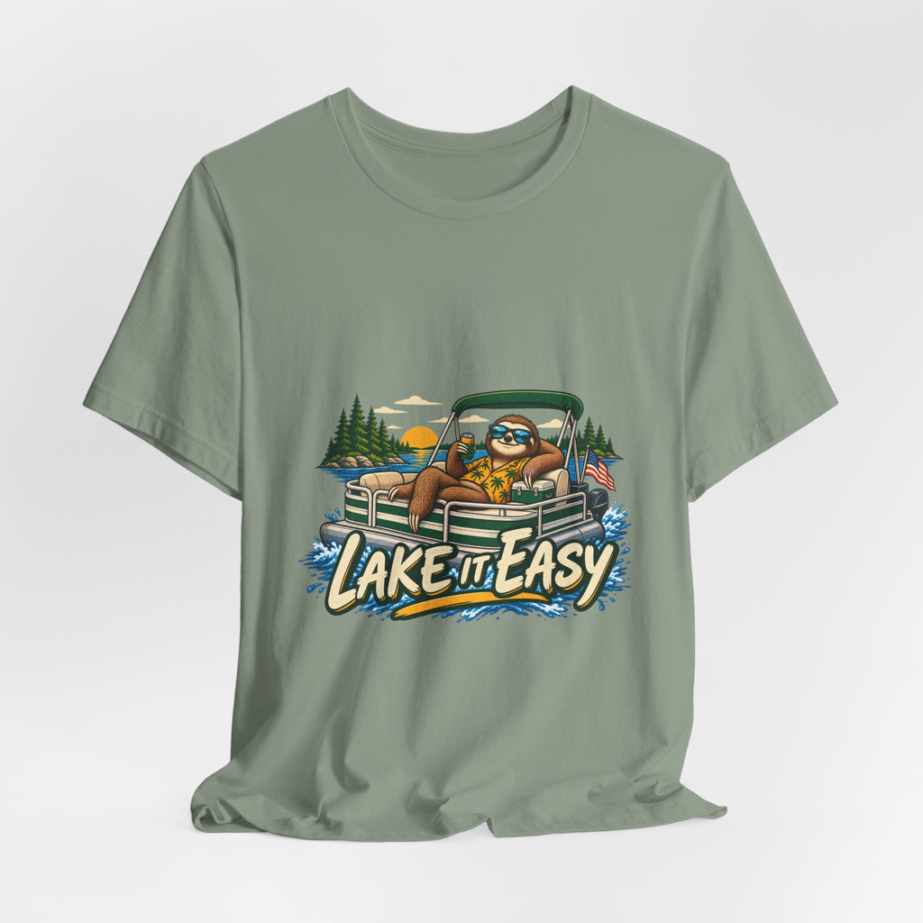 Lake It Easy Sloth Pontoon Boat T-Shirt — Vintage Summer Lake Life Humor Tee