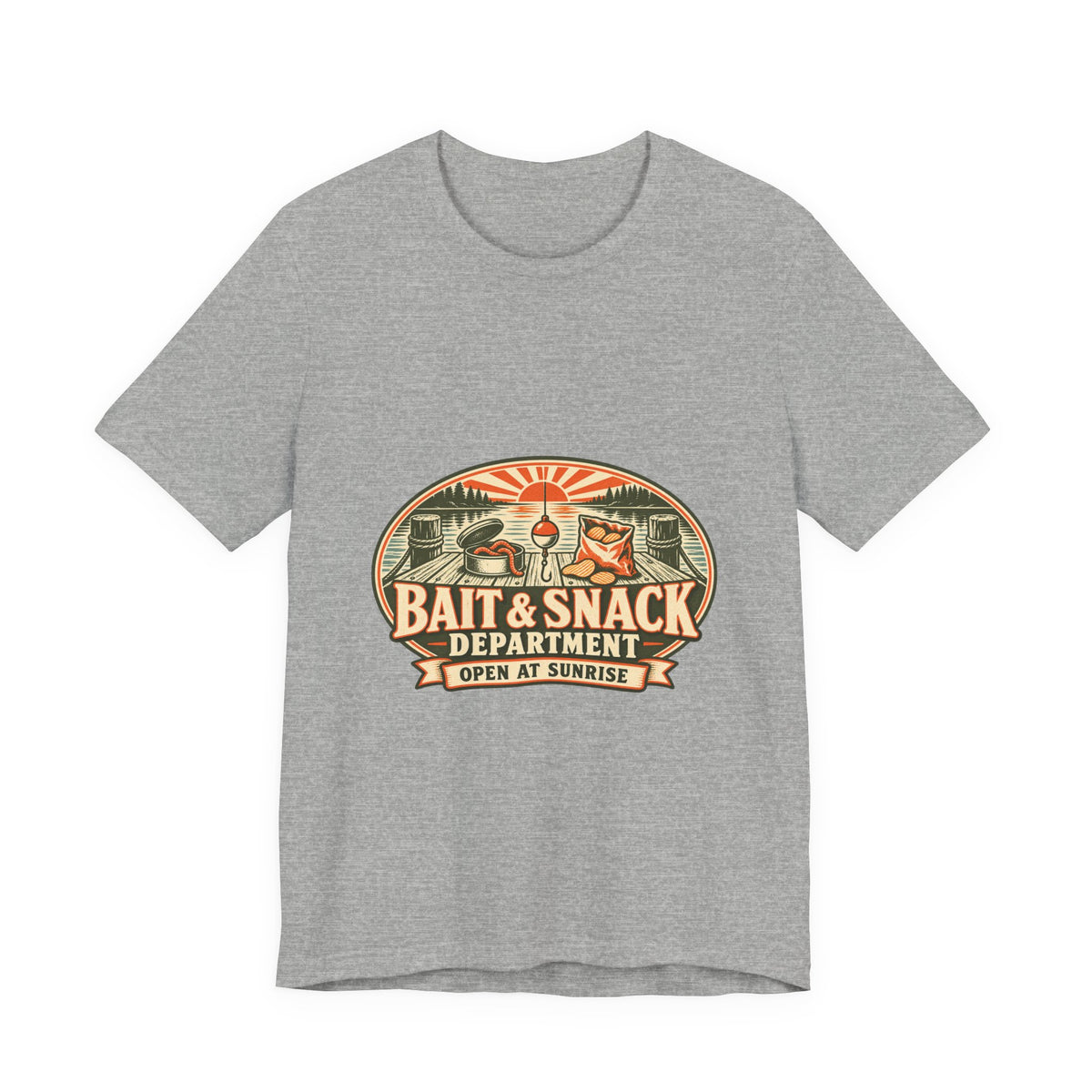 Bait & Snack Department T-Shirt — Open at Sunrise Fishing Dock Vintage Tee