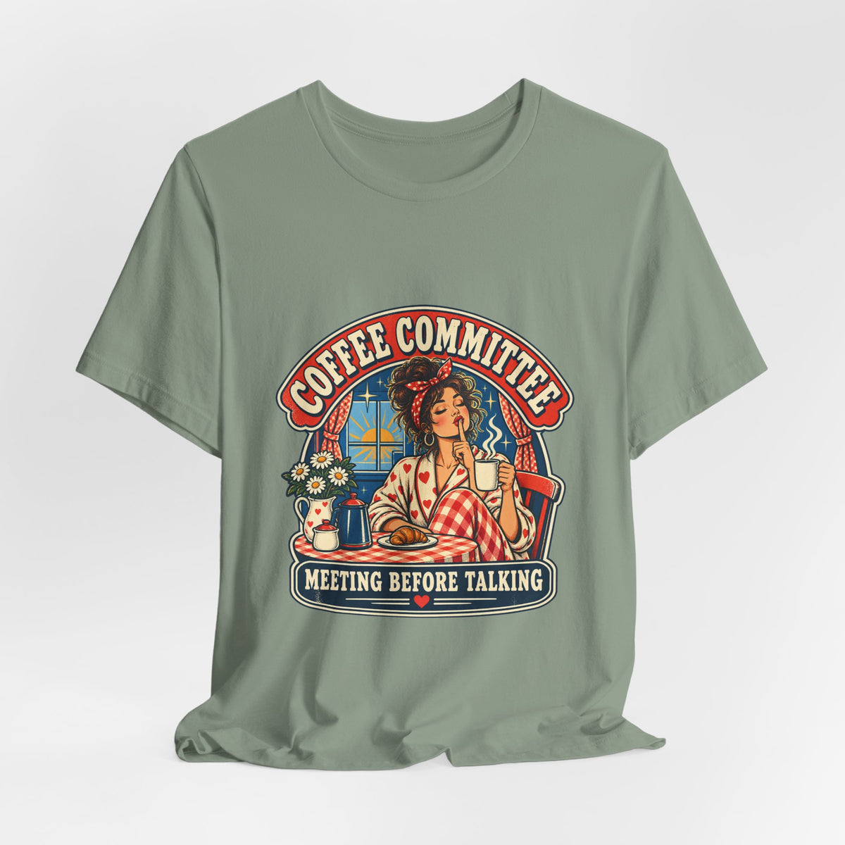 Coffee Committee T-Shirt, Meeting Before Talking Retro Coffee Lover Tee