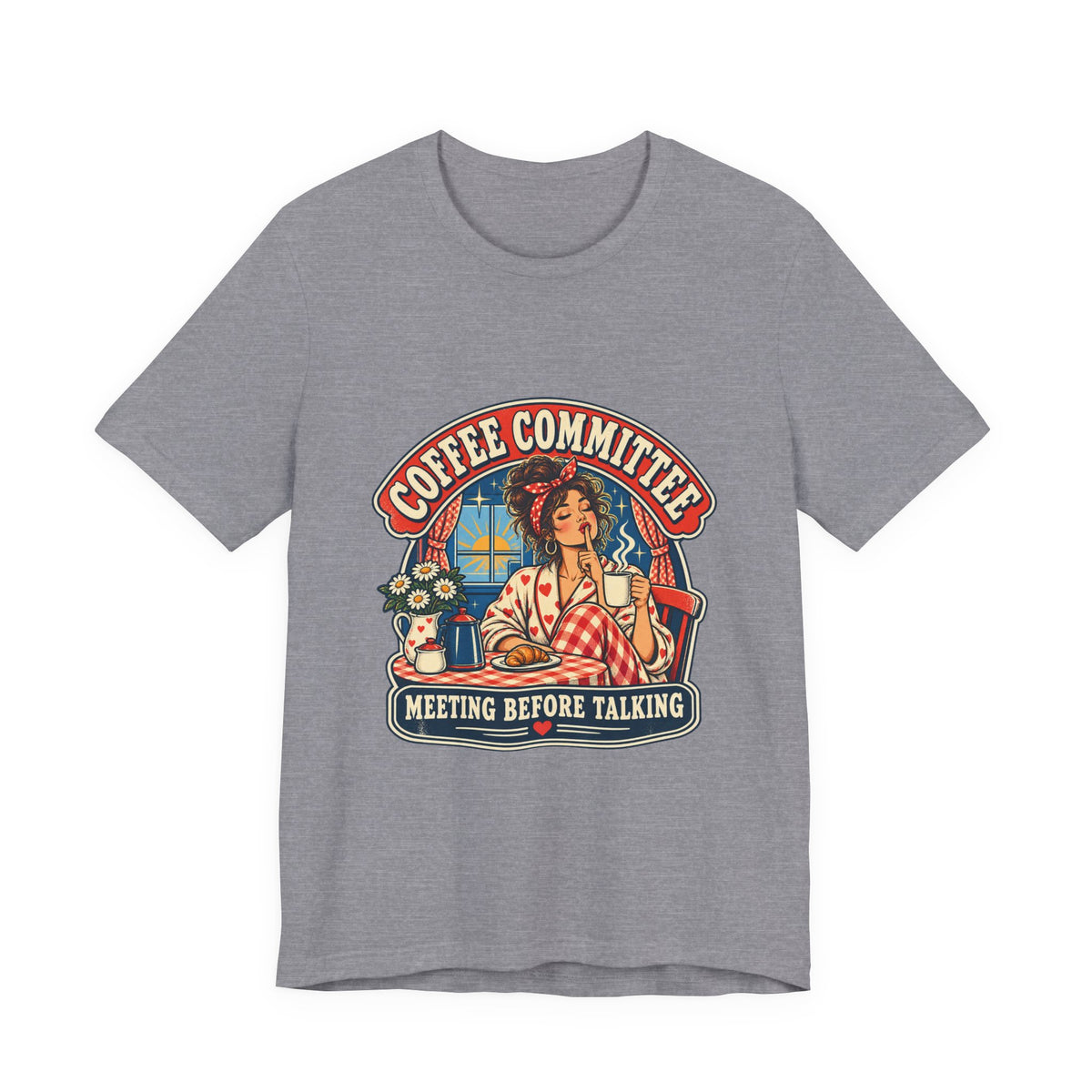 Coffee Committee T-Shirt, Meeting Before Talking Retro Coffee Lover Tee