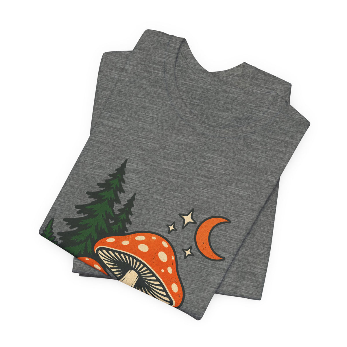 Vintage Mushroom Moon T-Shirt — Enchanted Forest Fungi Night Design