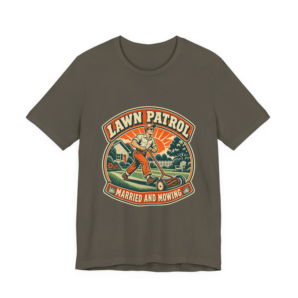 Lawn Patrol Married and Mowing T-Shirt — Vintage Husband Lawn Care Humor Tee
