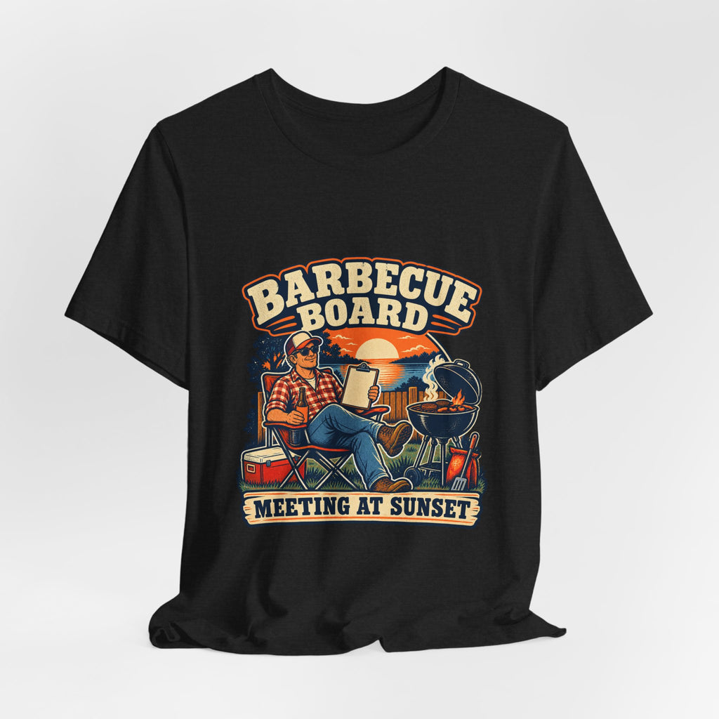 Barbecue Board Meeting at Sunset T-Shirt — Vintage Grilling & Backyard BBQ Humor