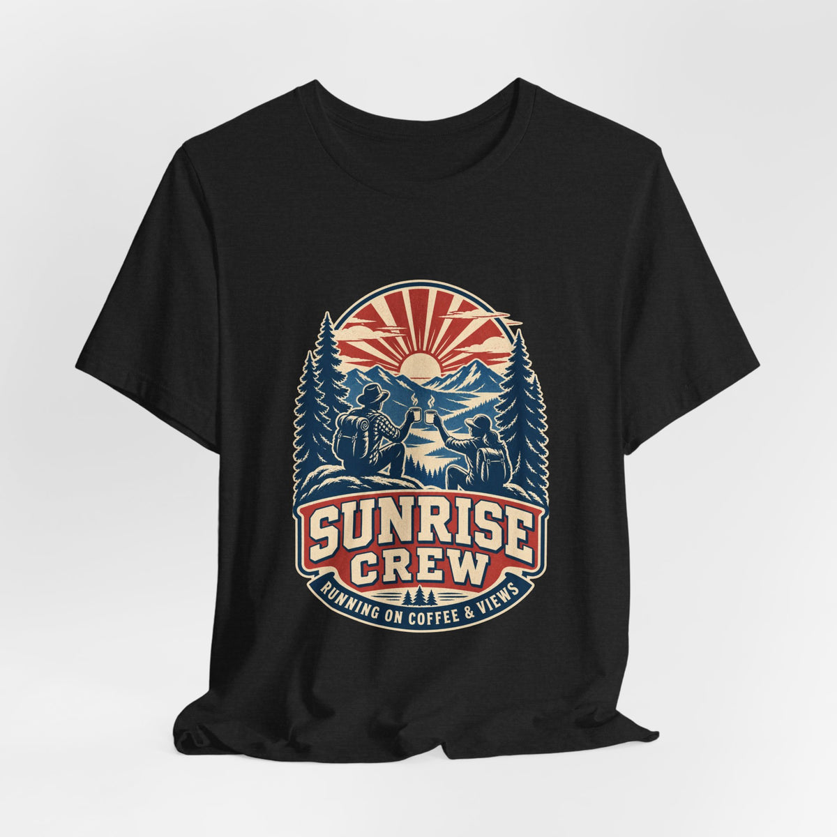 Sunrise Crew Hiking Tee — Running on Coffee & Views Vintage Mountain Shirt