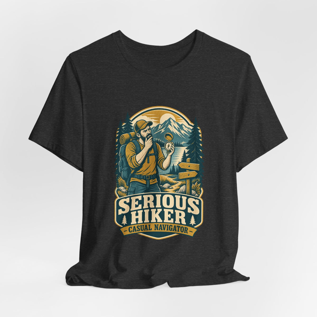 Serious Hiker T-Shirt — Casual Navigator Vintage Hiking Compass Mountain Tee