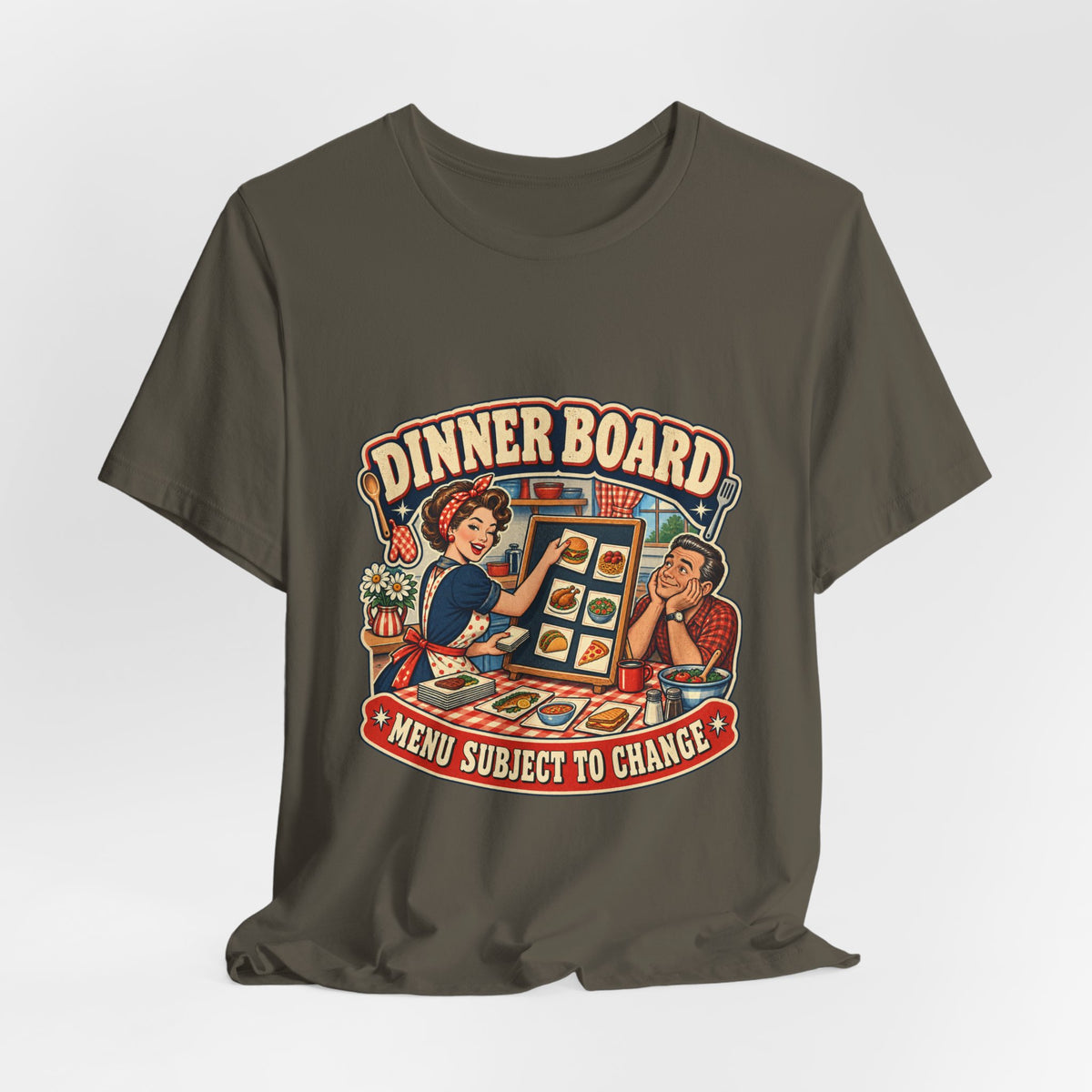 Dinner Board Menu Subject to Change Retro Vintage Food Humor T-Shirt