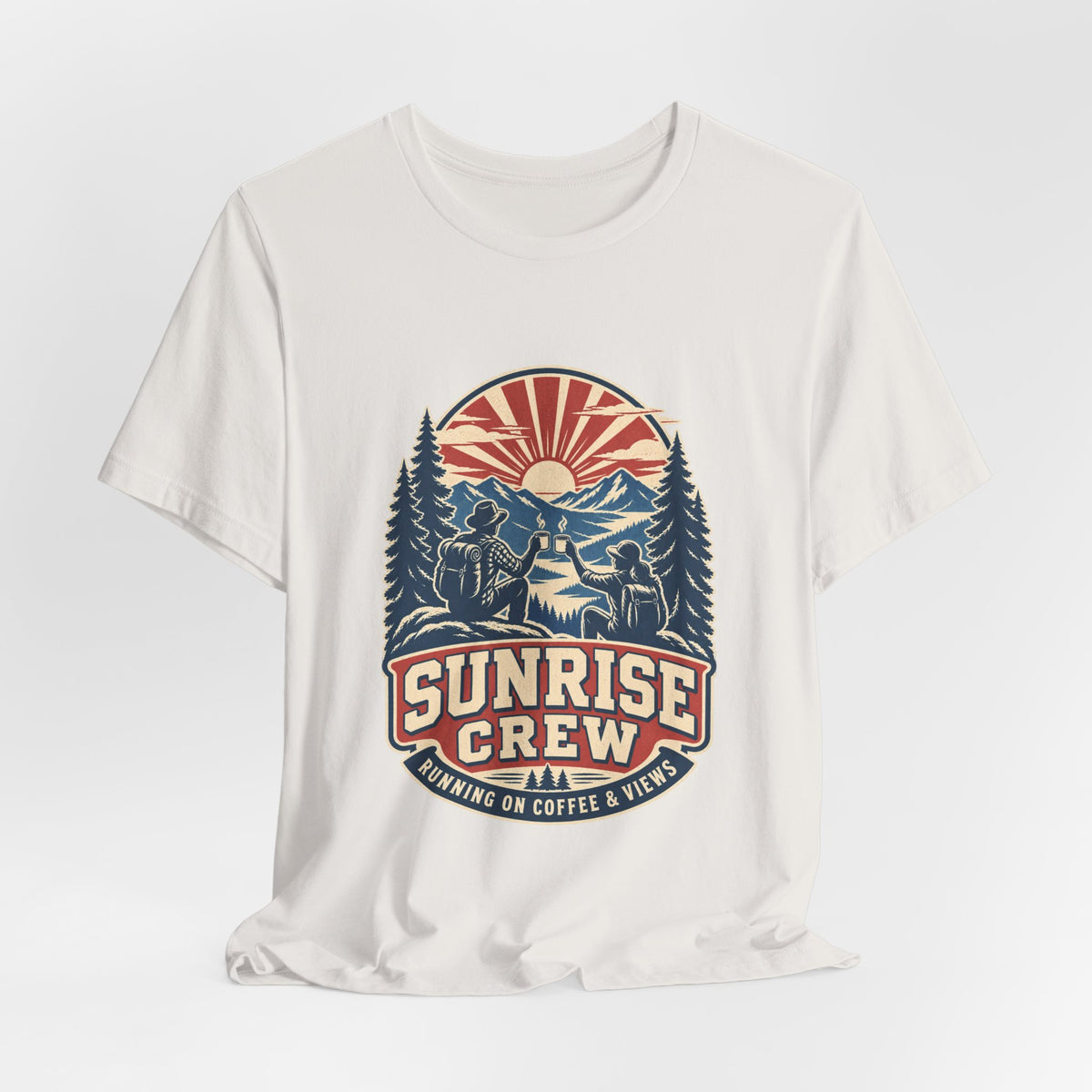 Sunrise Crew Hiking Tee — Running on Coffee & Views Vintage Mountain Shirt