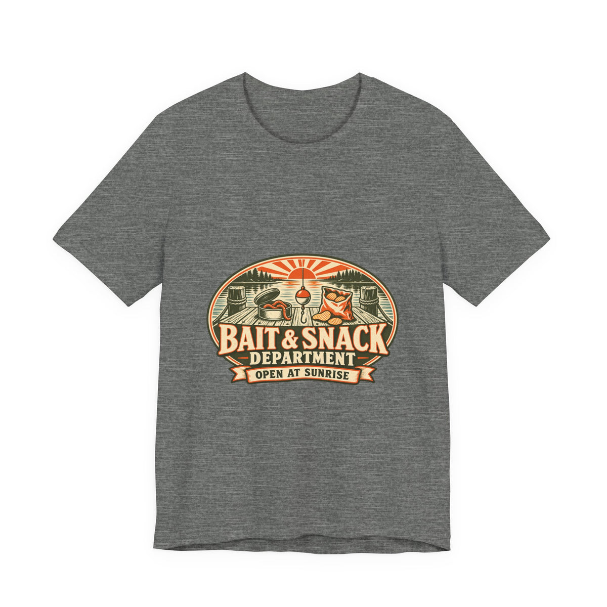 Bait & Snack Department T-Shirt — Open at Sunrise Fishing Dock Vintage Tee