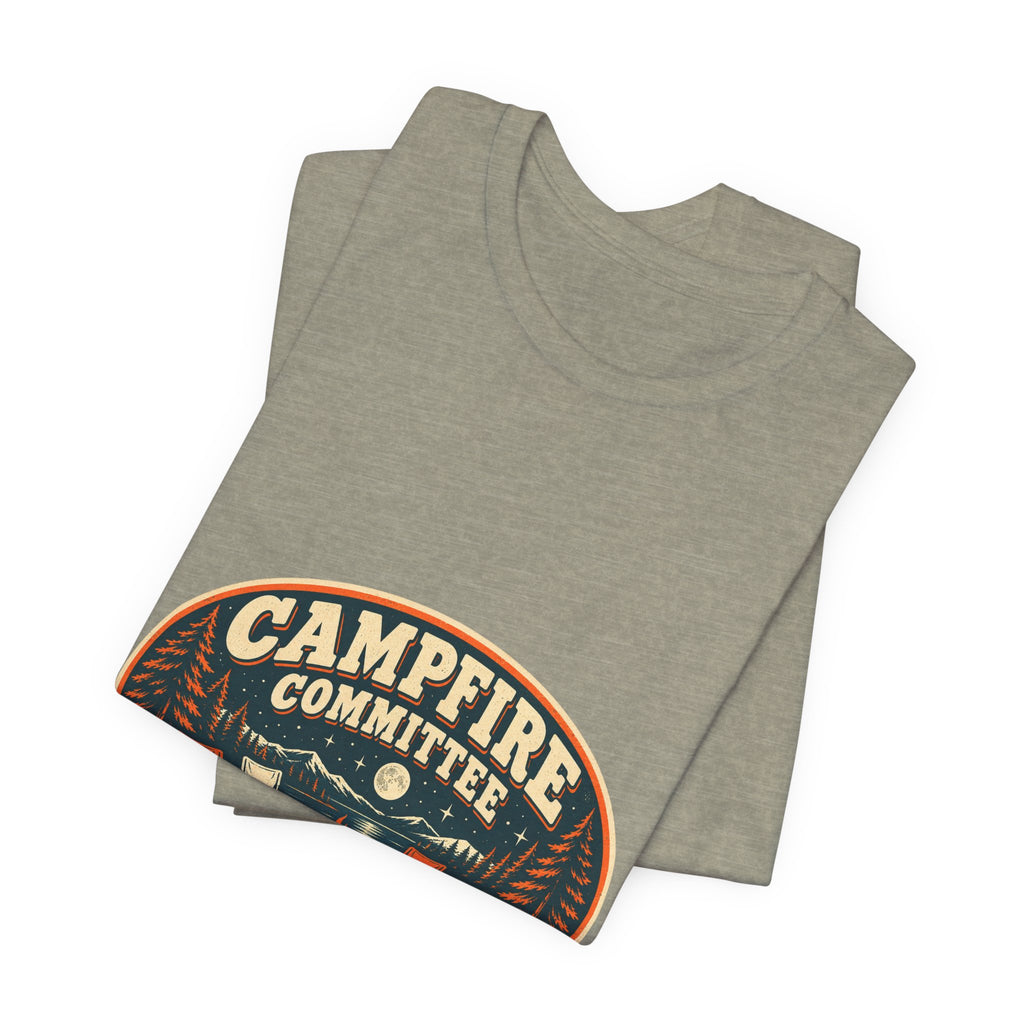 Campfire Committee T-Shirt — Meeting After Sunset Vintage Camping Badge Tee