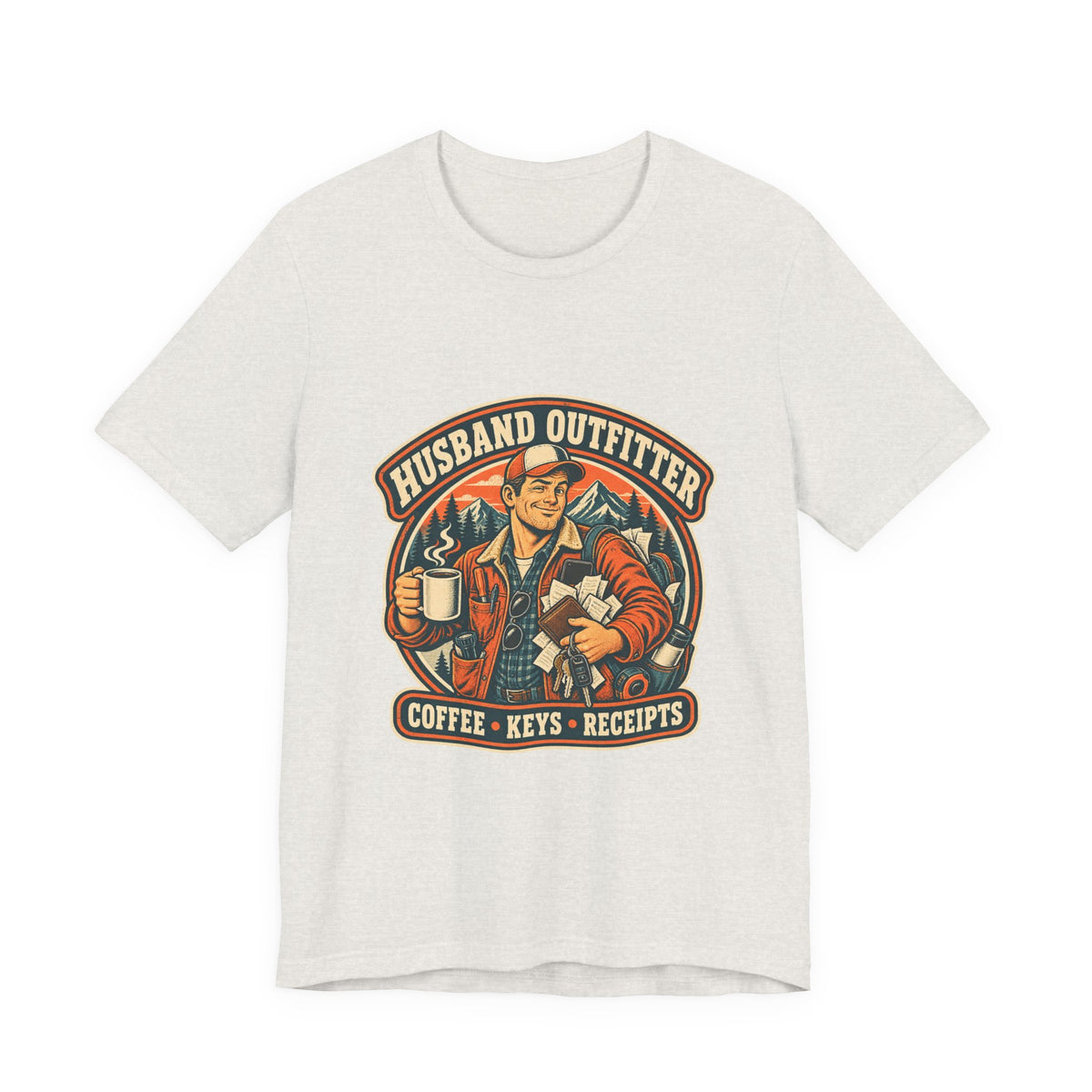 Husband Outfitter Coffee Keys Receipts T-Shirt — Retro Multitasker Husband Humor Tee