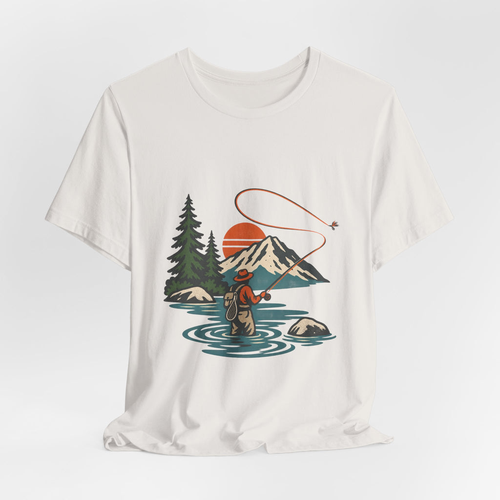 Vintage Fly Fishing Mountain Lake T-Shirt — Retro Angler Outdoors Tee