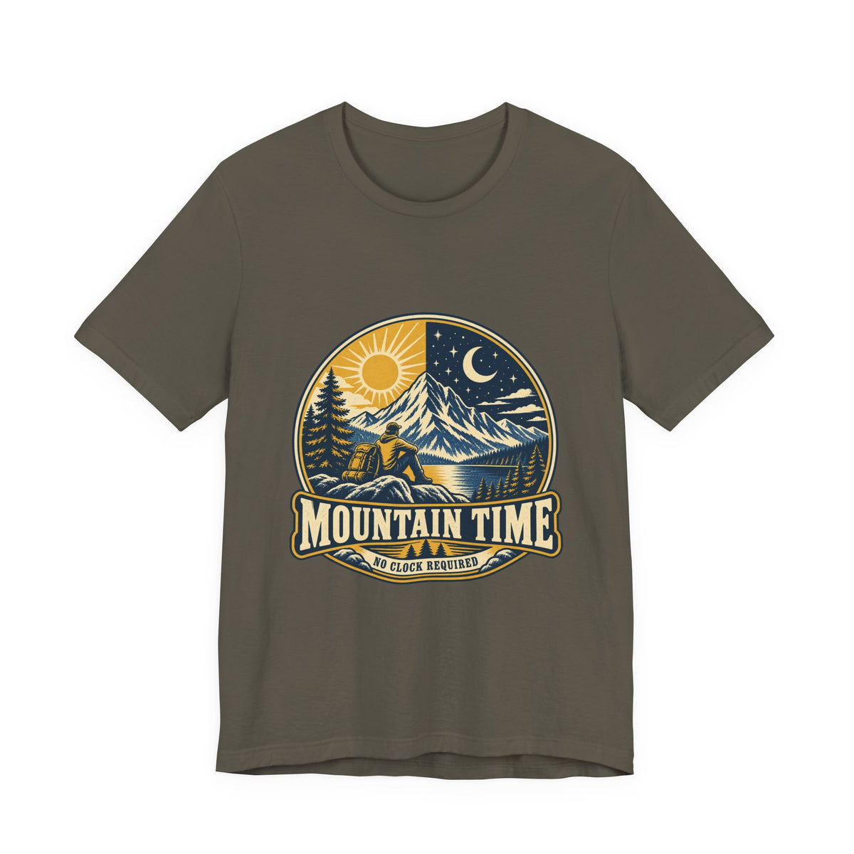 Mountain Time T-Shirt, No Clock Required Vintage Hiking Mountain Lake Tee