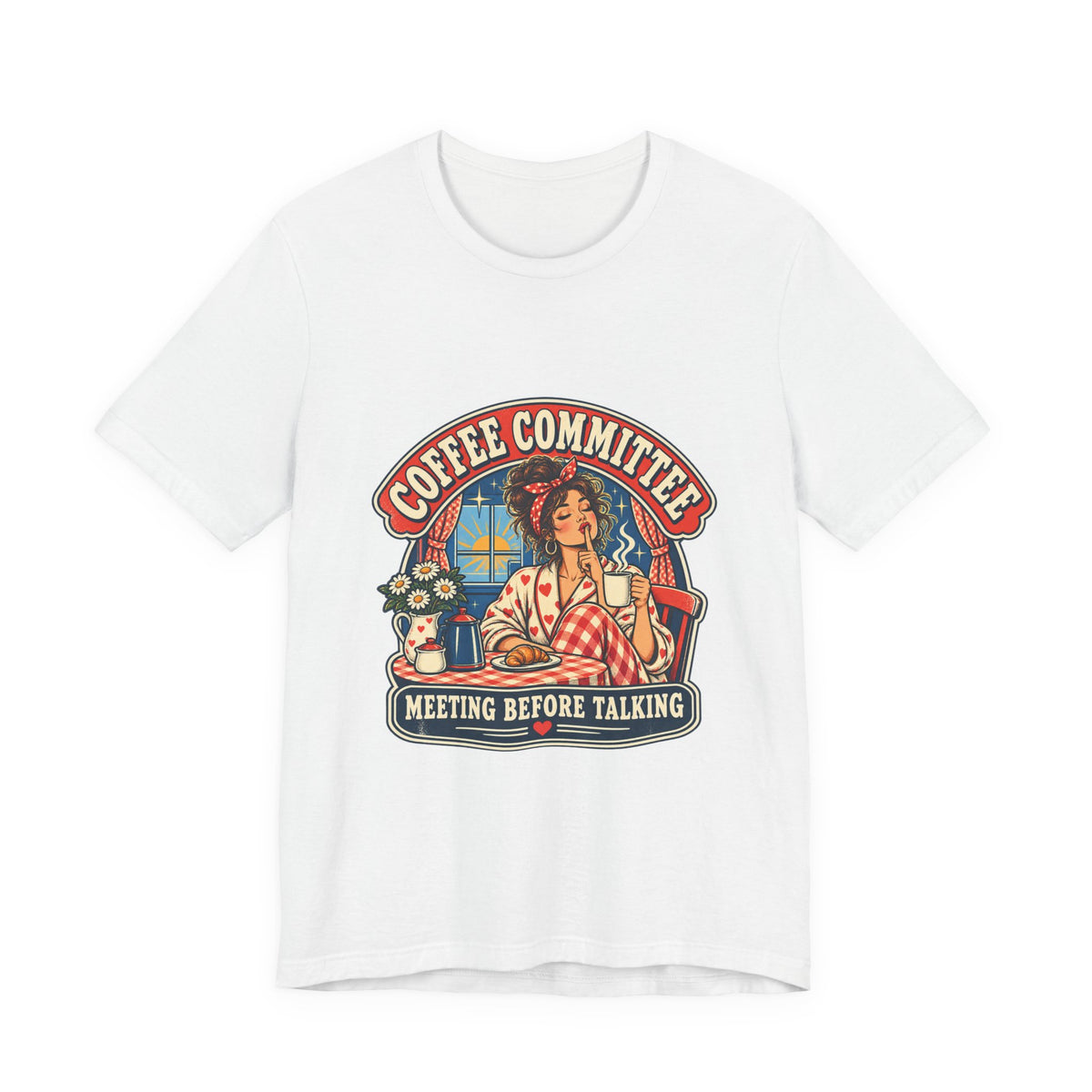 Coffee Committee T-Shirt, Meeting Before Talking Retro Coffee Lover Tee