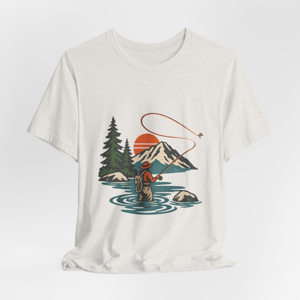 Vintage Fly Fishing Mountain Lake T-Shirt — Retro Angler Outdoors Tee