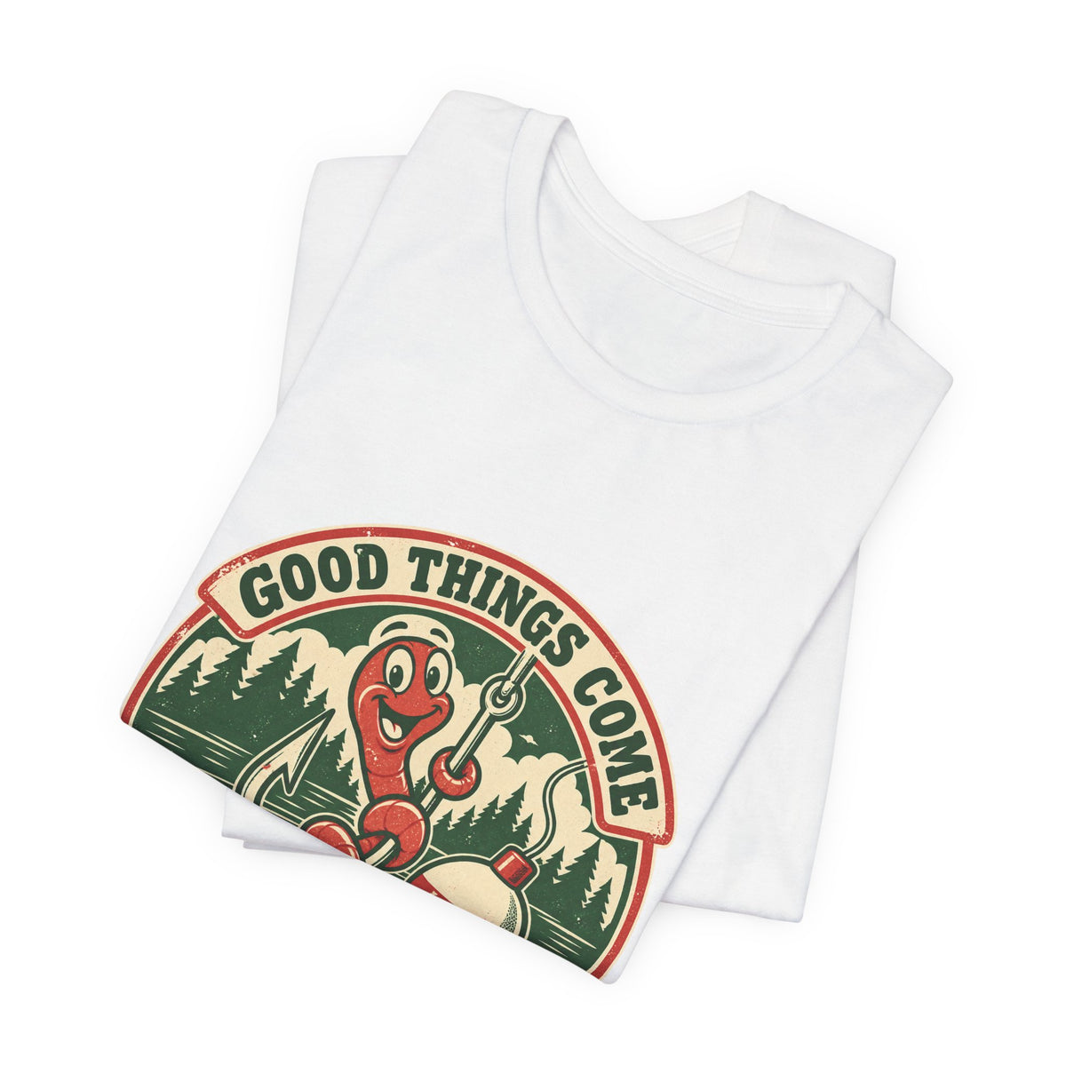Good Things Come to Those Who Bait T-Shirt — Vintage Fishing Worm and Lake Tee