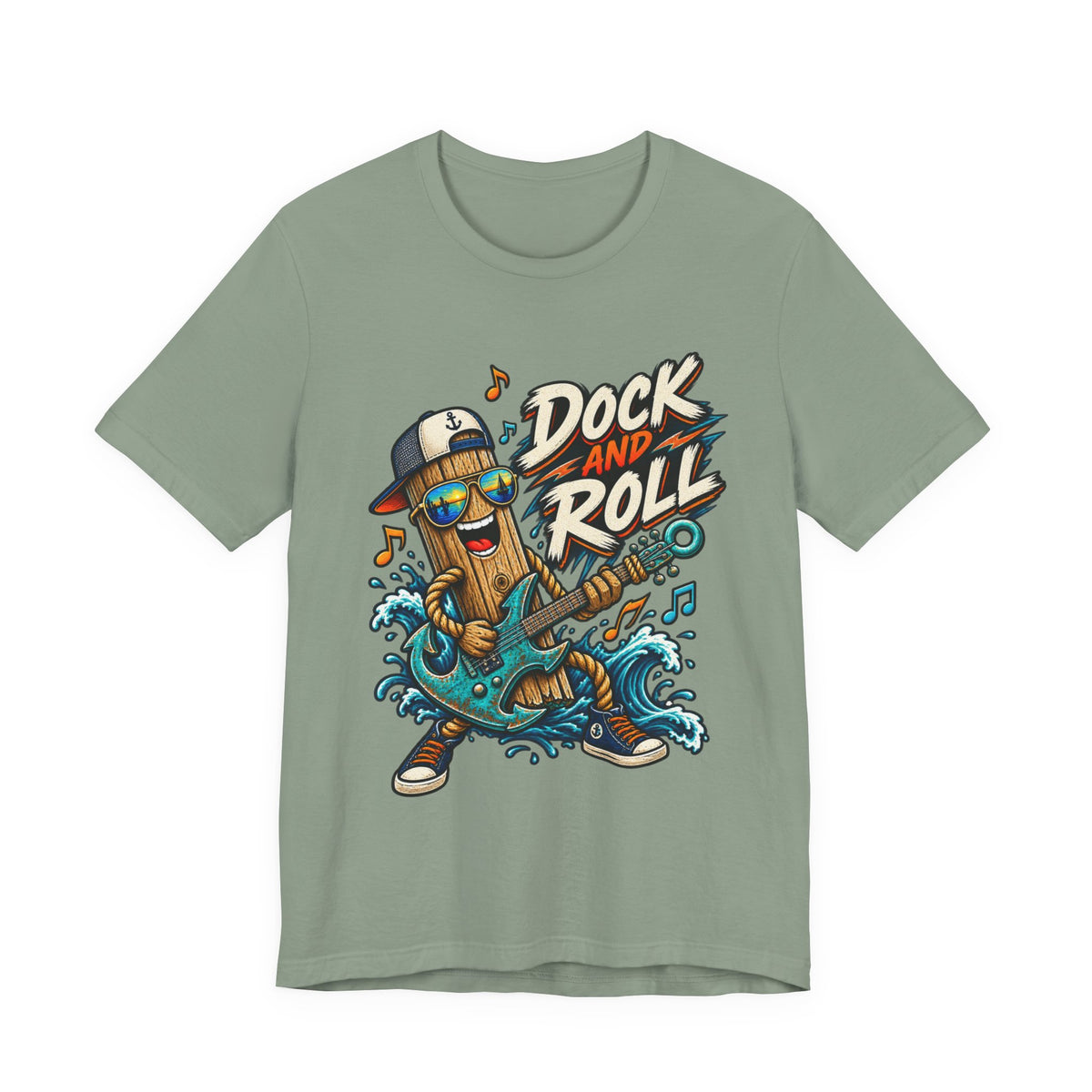 Dock and Roll T-Shirt, Funny Nautical Guitar Vintage Lake Life Tee