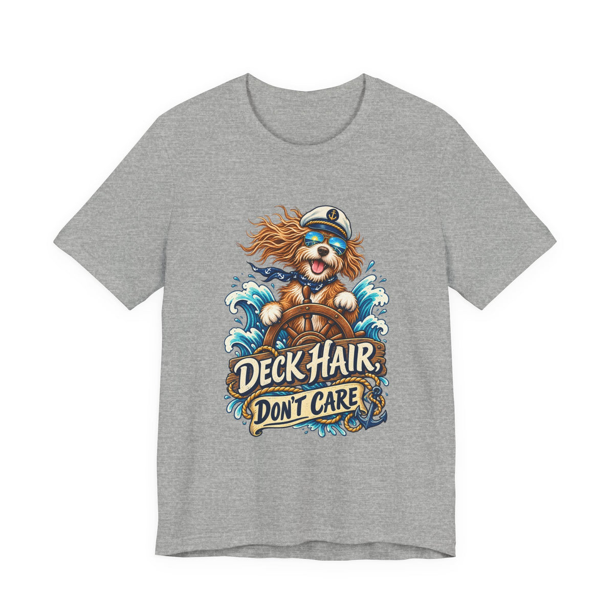 Deck Hair Don’t Care Dog Sailor T-Shirt — Funny Nautical Sea Dog Vintage Tee