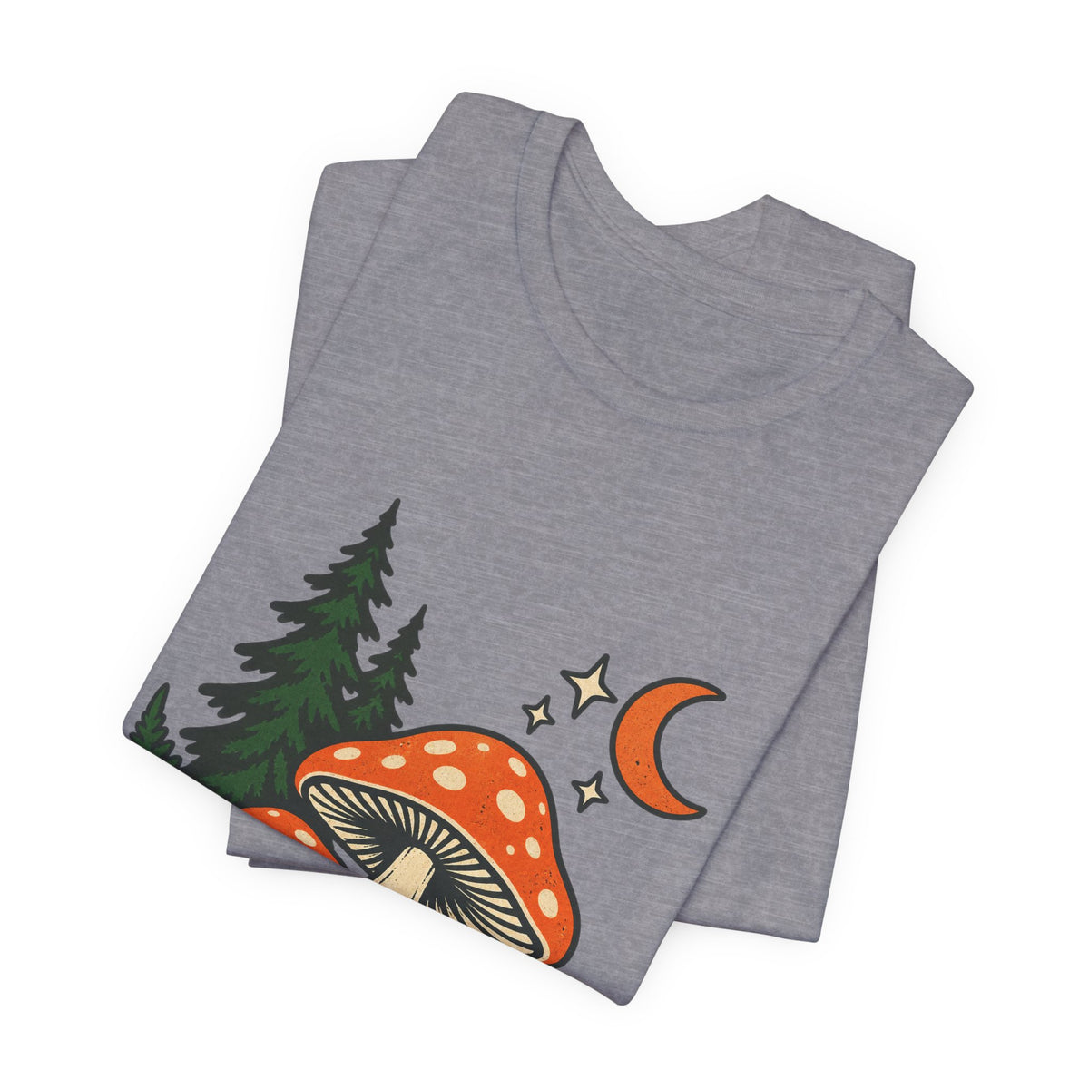 Vintage Mushroom Moon T-Shirt — Enchanted Forest Fungi Night Design
