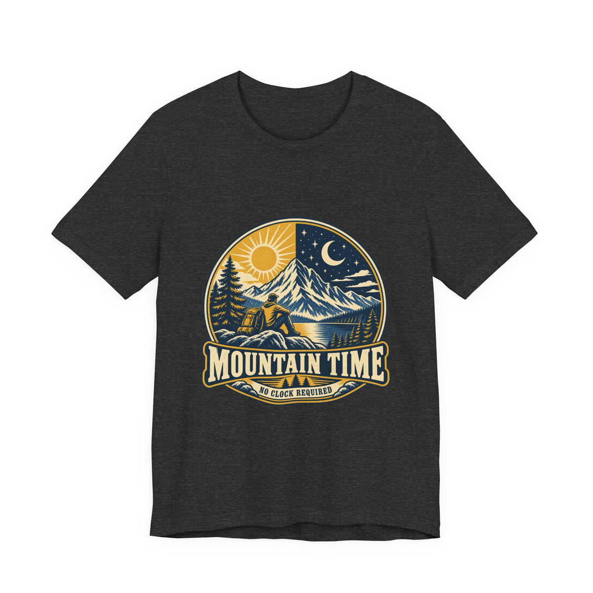 Mountain Time T-Shirt, No Clock Required Vintage Hiking Mountain Lake Tee