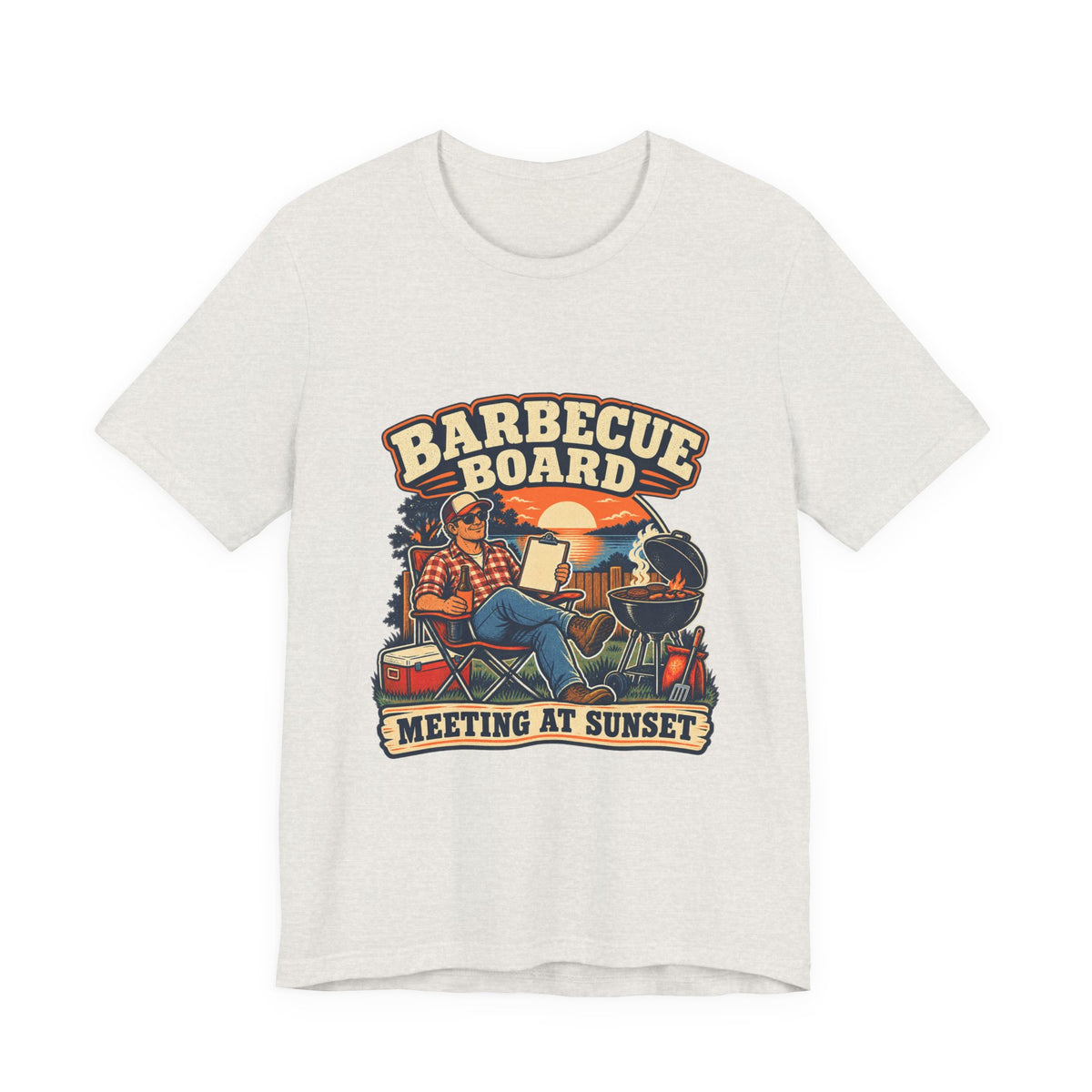 Barbecue Board Meeting at Sunset T-Shirt — Vintage Grilling & Backyard BBQ Humor
