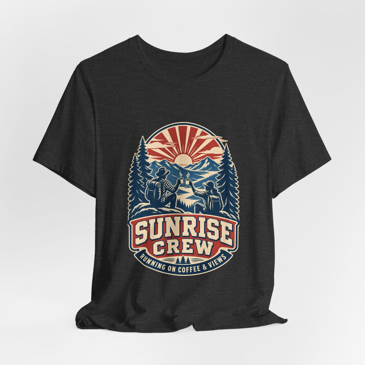 Sunrise Crew Hiking Tee — Running on Coffee & Views Vintage Mountain Shirt