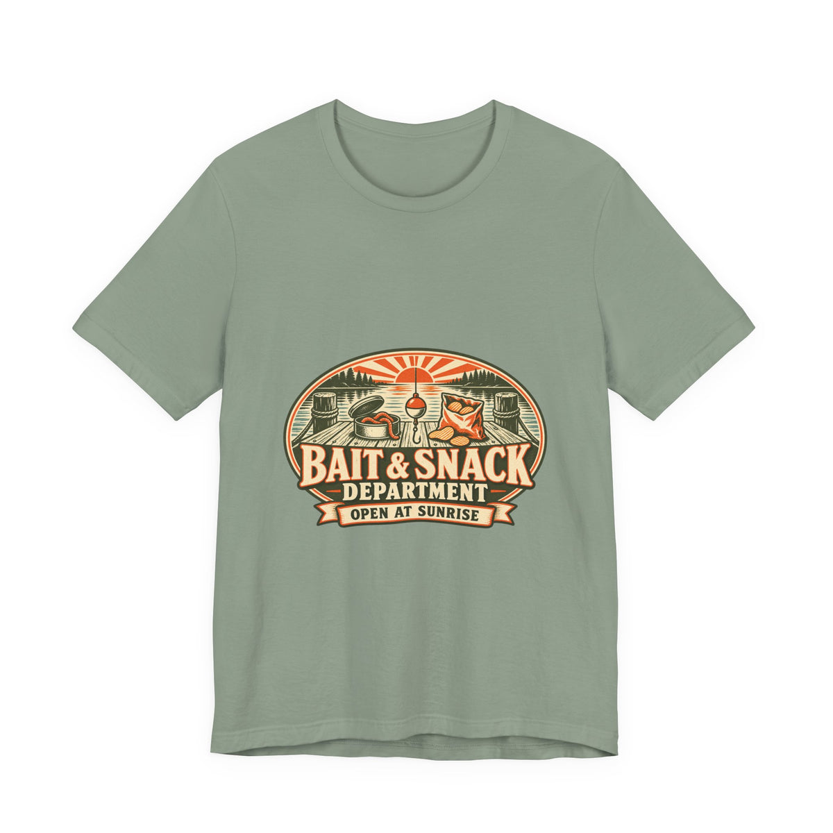 Bait & Snack Department T-Shirt — Open at Sunrise Fishing Dock Vintage Tee
