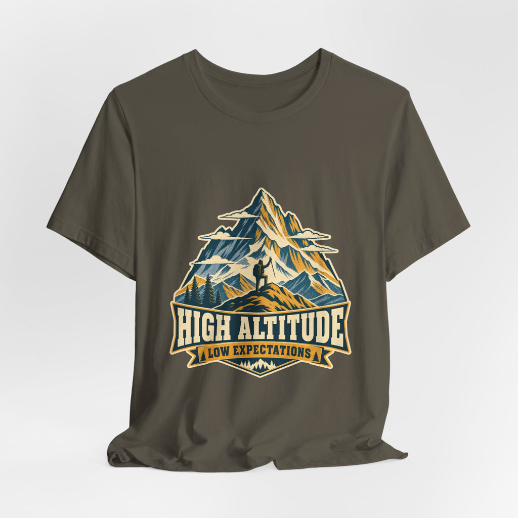 High Altitude Low Expectations T-Shirt — Vintage Mountain Hiking Tee