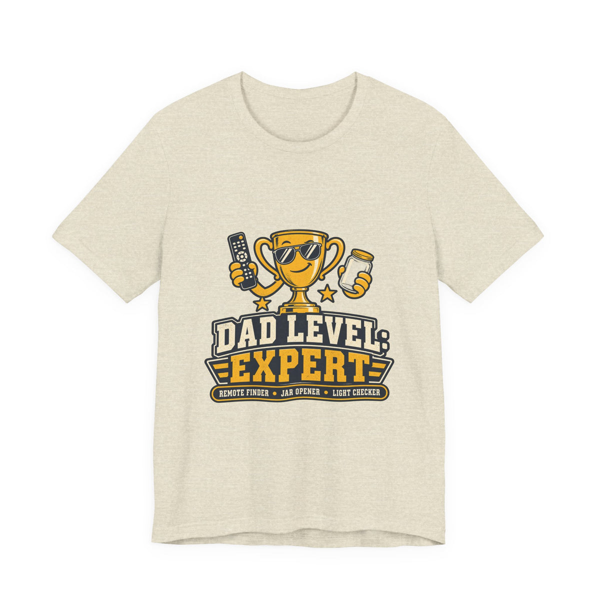 Dad Level Expert T-Shirt — Funny Trophy Dad Gift with Remote Finder, Jar Opener & Light Checker