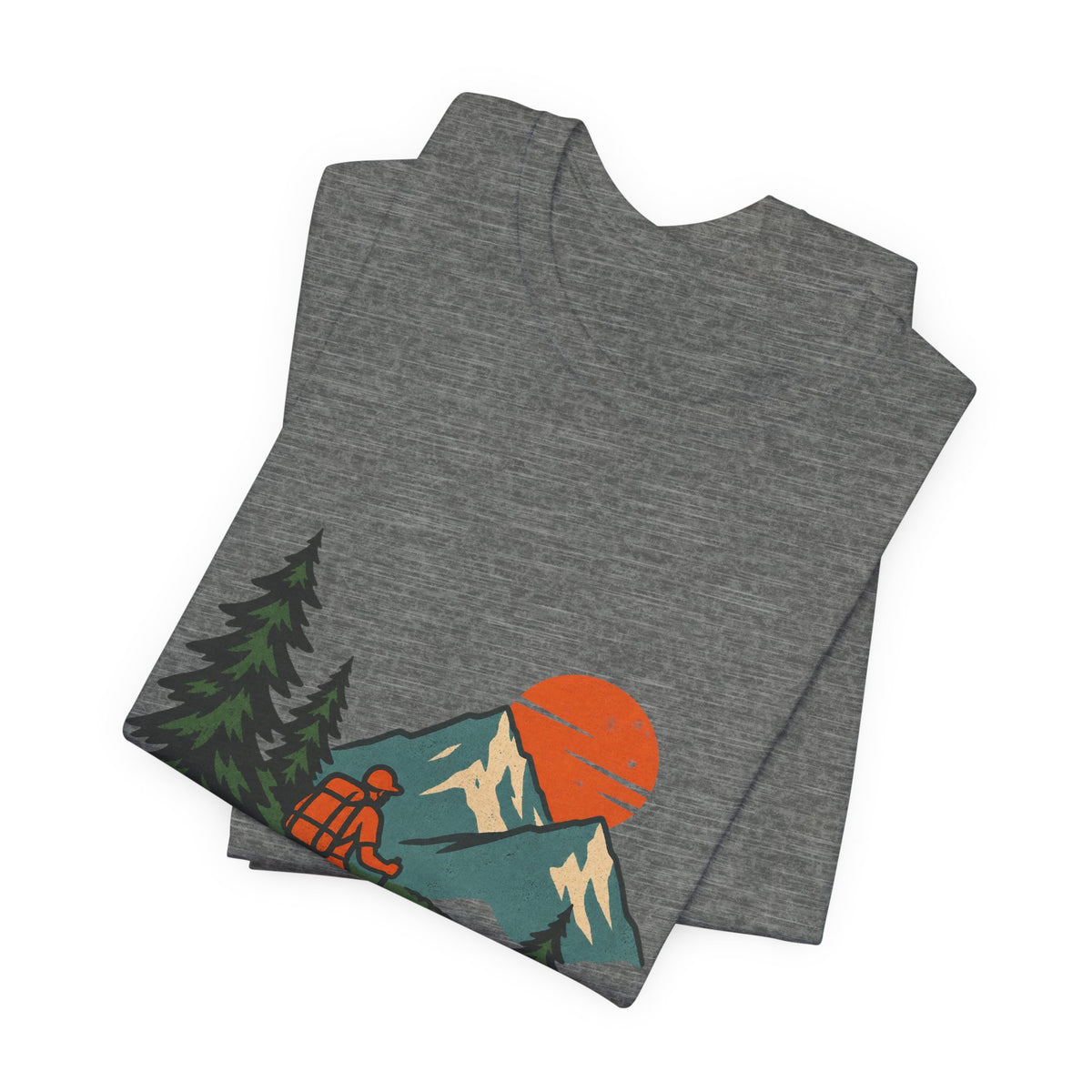 Retro Trail Hiker Mountain Sunset T-Shirt — Vintage Hiking Adventure Tee