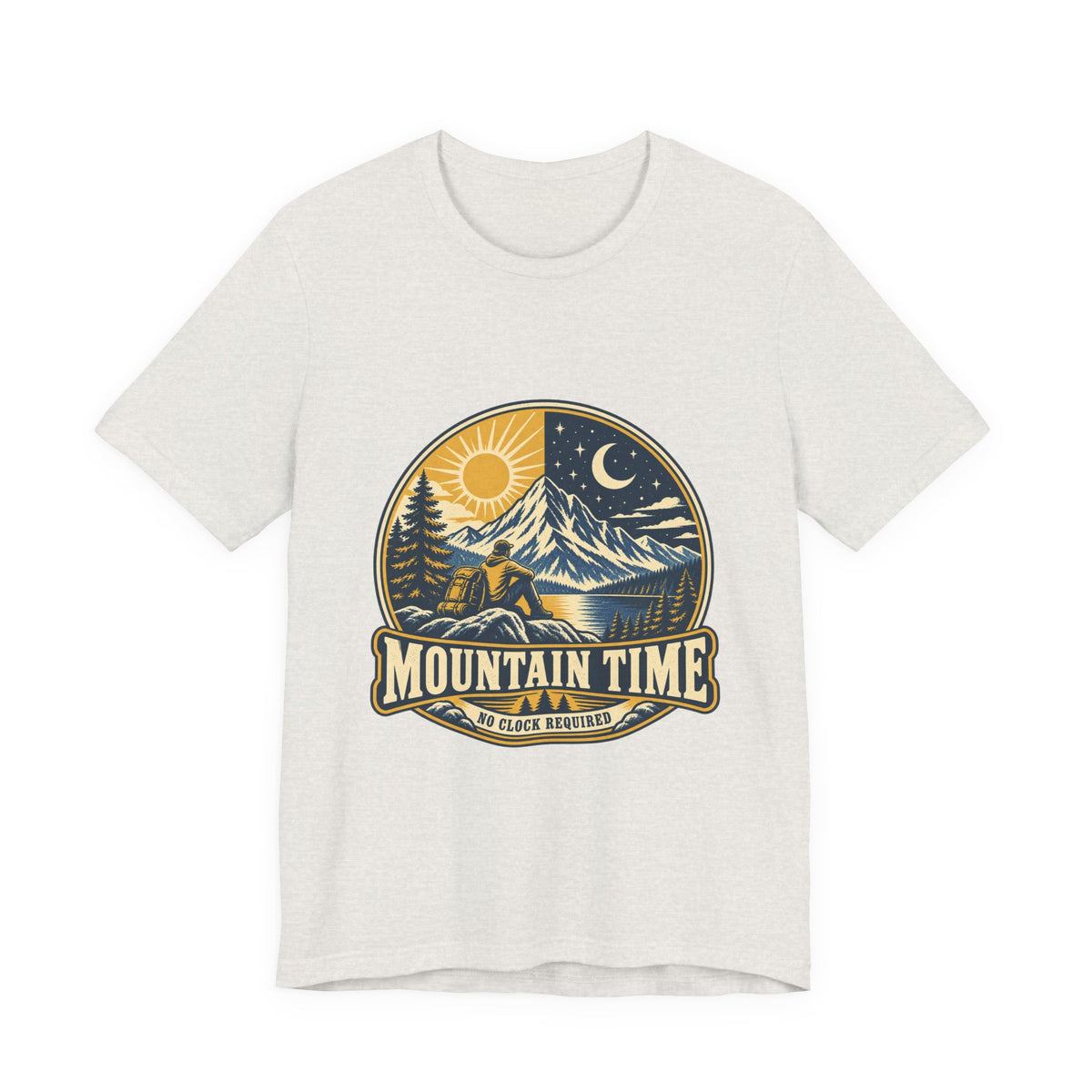 Mountain Time T-Shirt, No Clock Required Vintage Hiking Mountain Lake Tee