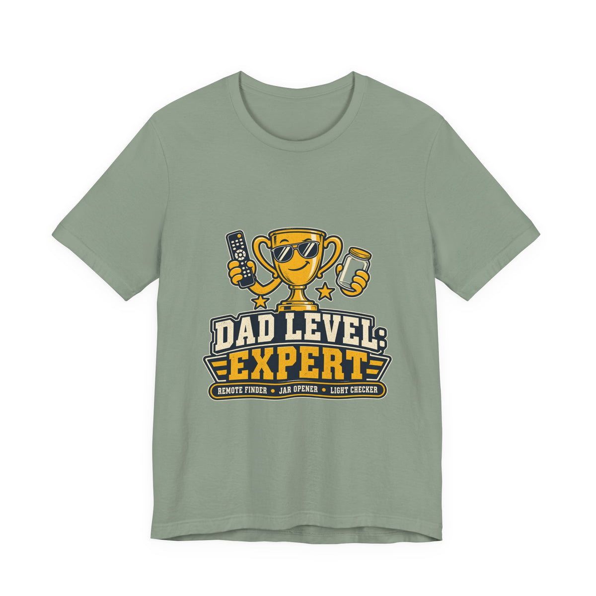 Dad Level Expert T-Shirt — Funny Trophy Dad Gift with Remote Finder, Jar Opener & Light Checker