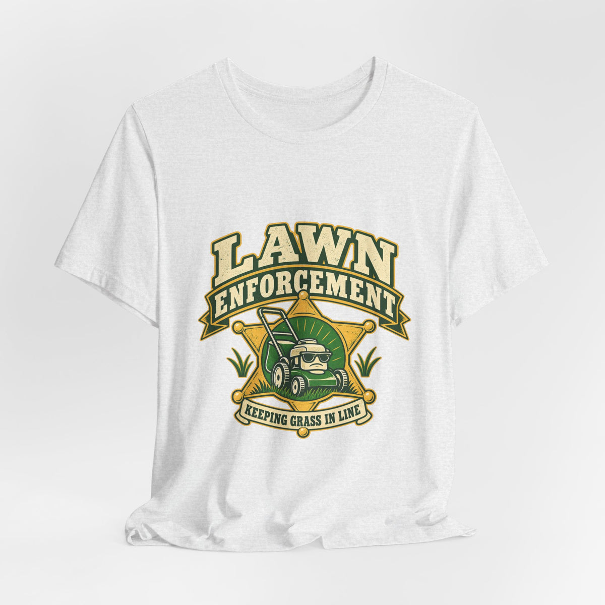 Lawn Enforcement Mower T-Shirt — Keeping Grass in Line Vintage Lawn Care Tee