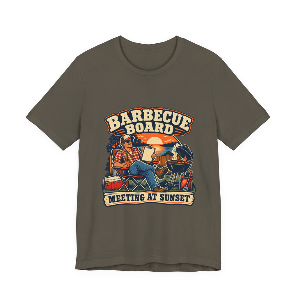 Barbecue Board Meeting at Sunset T-Shirt — Vintage Grilling & Backyard BBQ Humor