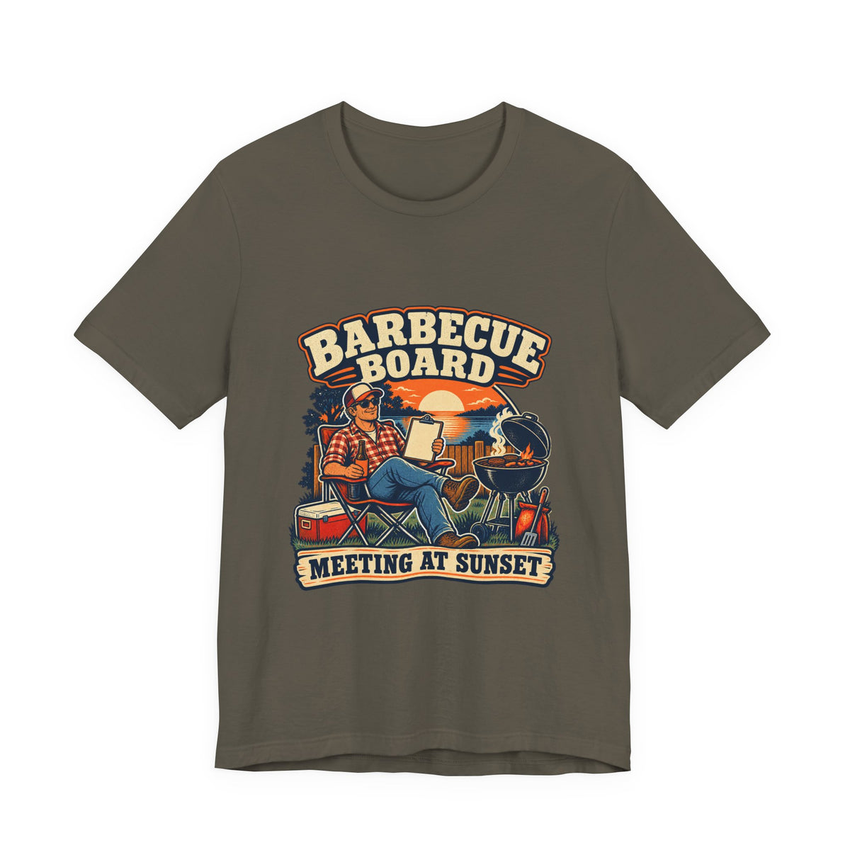Barbecue Board Meeting at Sunset T-Shirt — Vintage Grilling & Backyard BBQ Humor