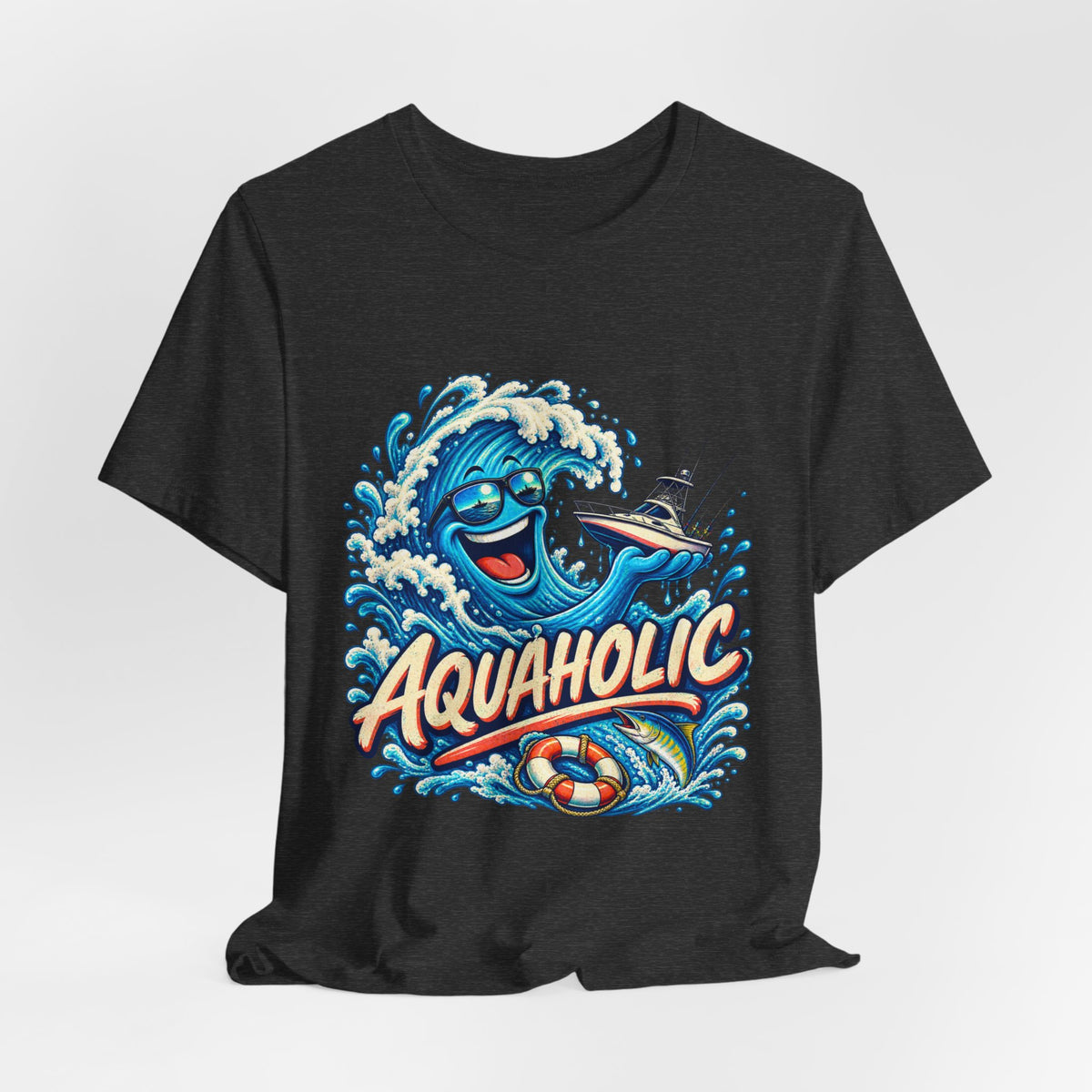 Aquaholic T-Shirt, Vintage Ocean Wave Humor Tee for Boating and Fishing Fans