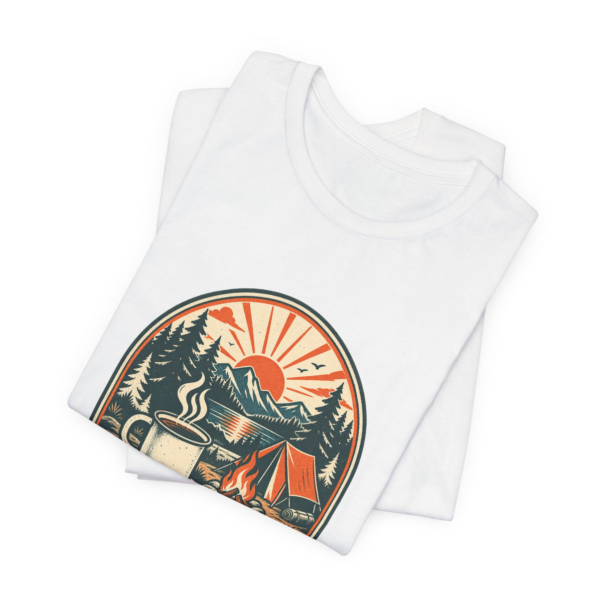 Happy Camper After Coffee T-Shirt — Vintage Camping Mug, Campfire & Mountain Tee
