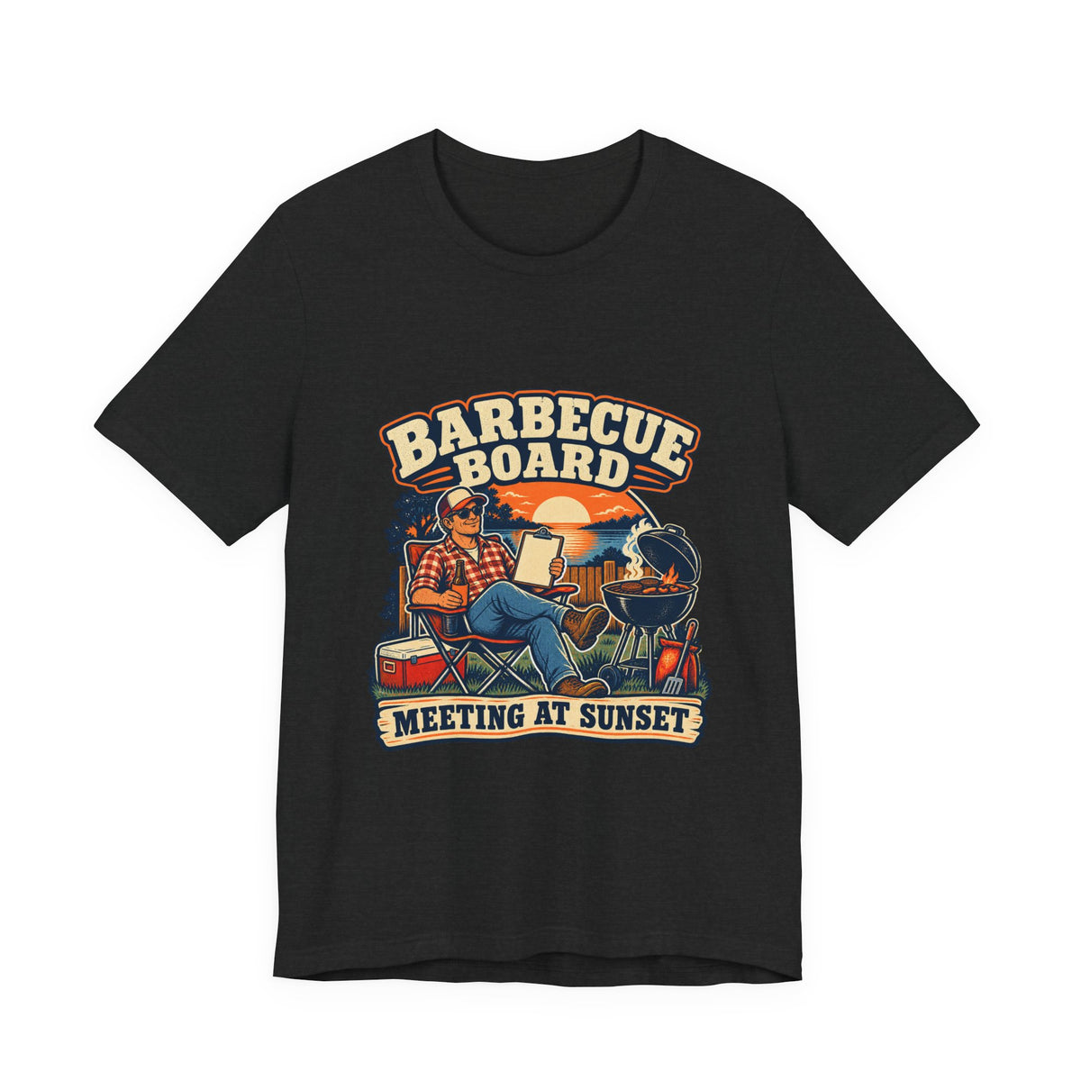 Barbecue Board Meeting at Sunset T-Shirt — Vintage Grilling & Backyard BBQ Humor