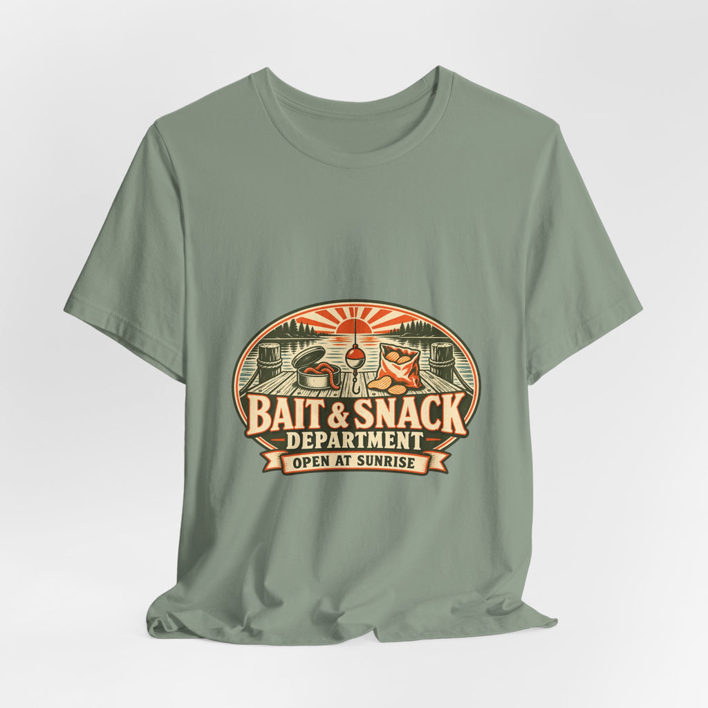 Bait & Snack Department T-Shirt — Open at Sunrise Fishing Dock Vintage Tee