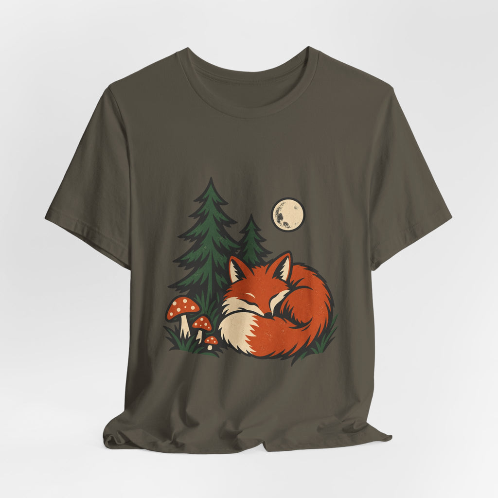 Sleeping Fox in the Forest T-Shirt — Vintage Woodland Nature Tee