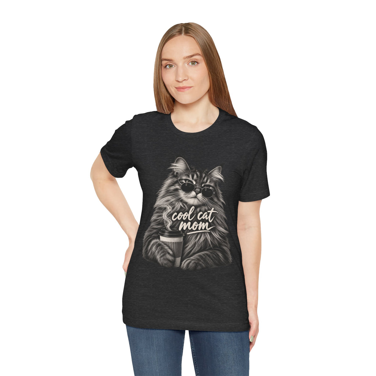 Cool Cat Mom T-Shirt — Cute Coffee Cat Graphic Tee for Cat Moms