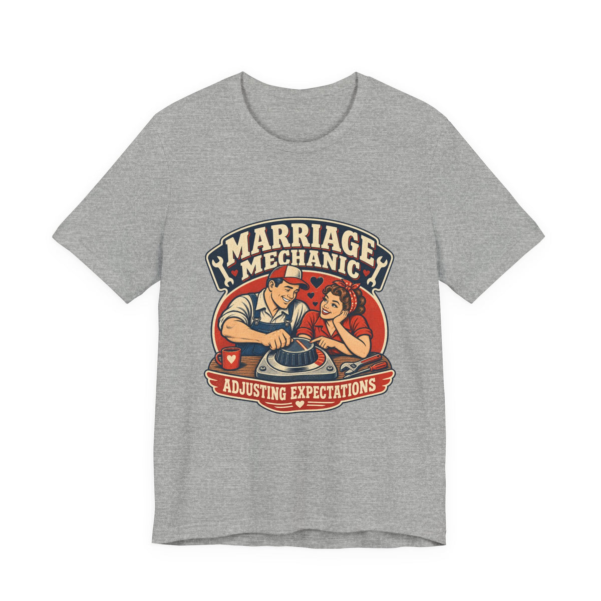 Marriage Mechanic Adjusting Expectations T-Shirt — Retro Couple Humor Tee
