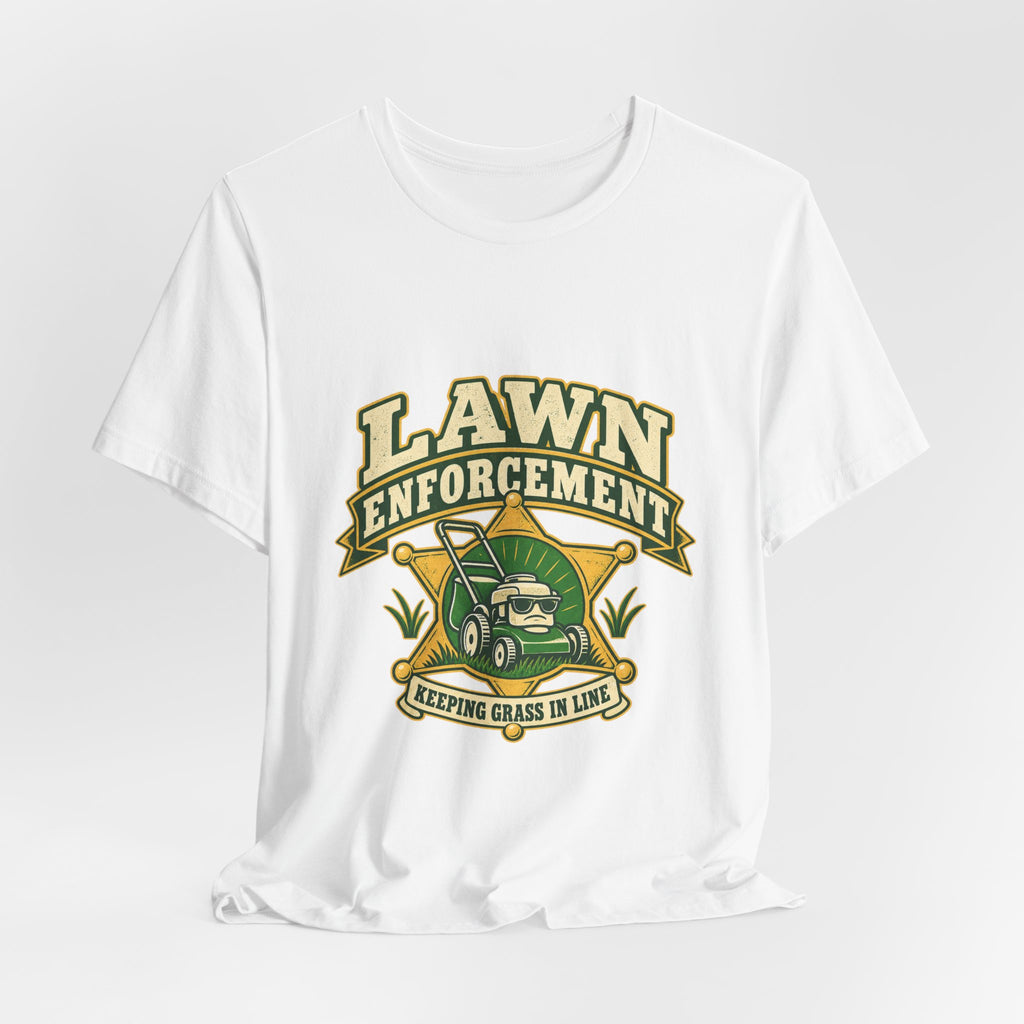 Lawn Enforcement Mower T-Shirt — Keeping Grass in Line Vintage Lawn Care Tee