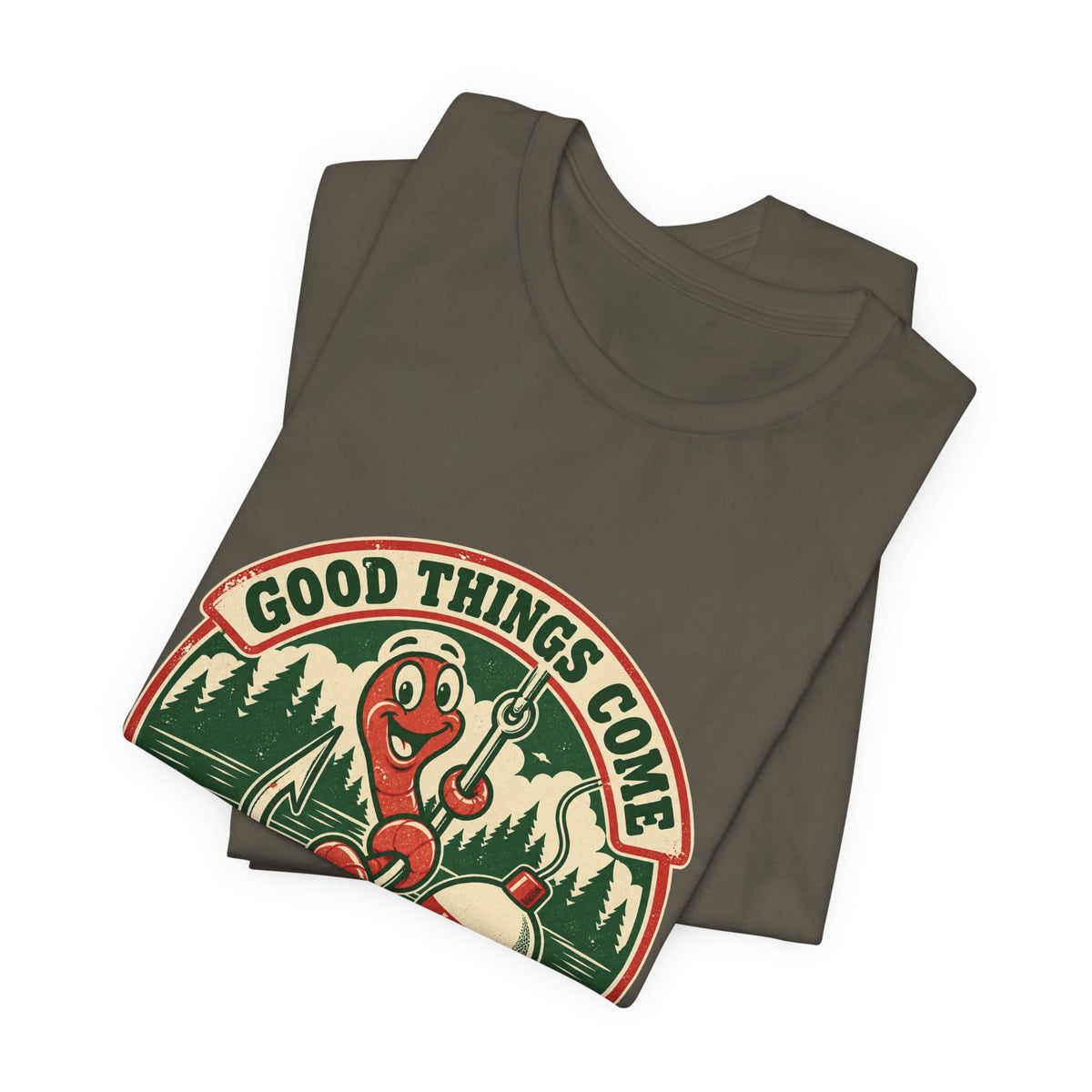 Good Things Come to Those Who Bait T-Shirt — Vintage Fishing Worm and Lake Tee