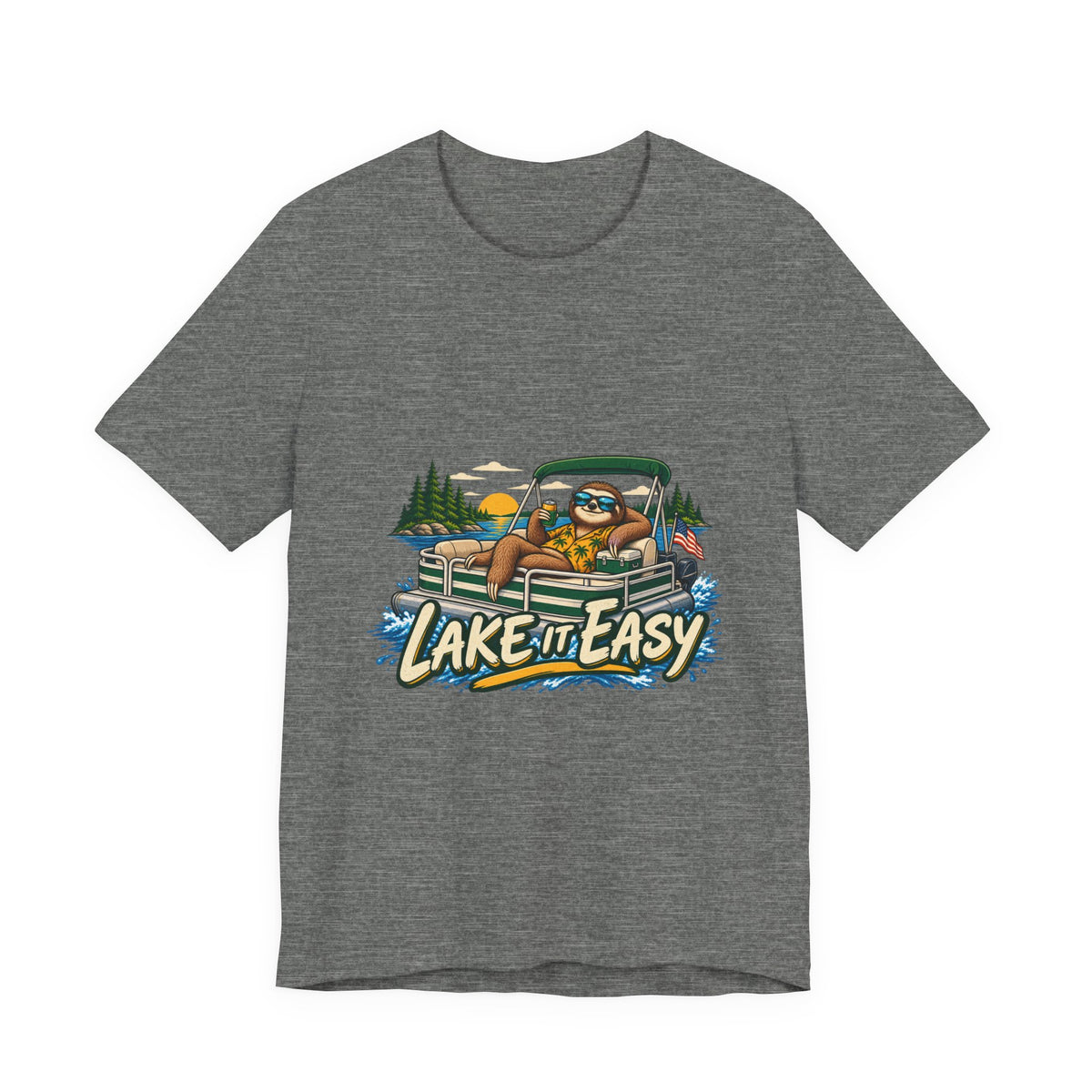 Lake It Easy Sloth Pontoon Boat T-Shirt — Vintage Summer Lake Life Humor Tee