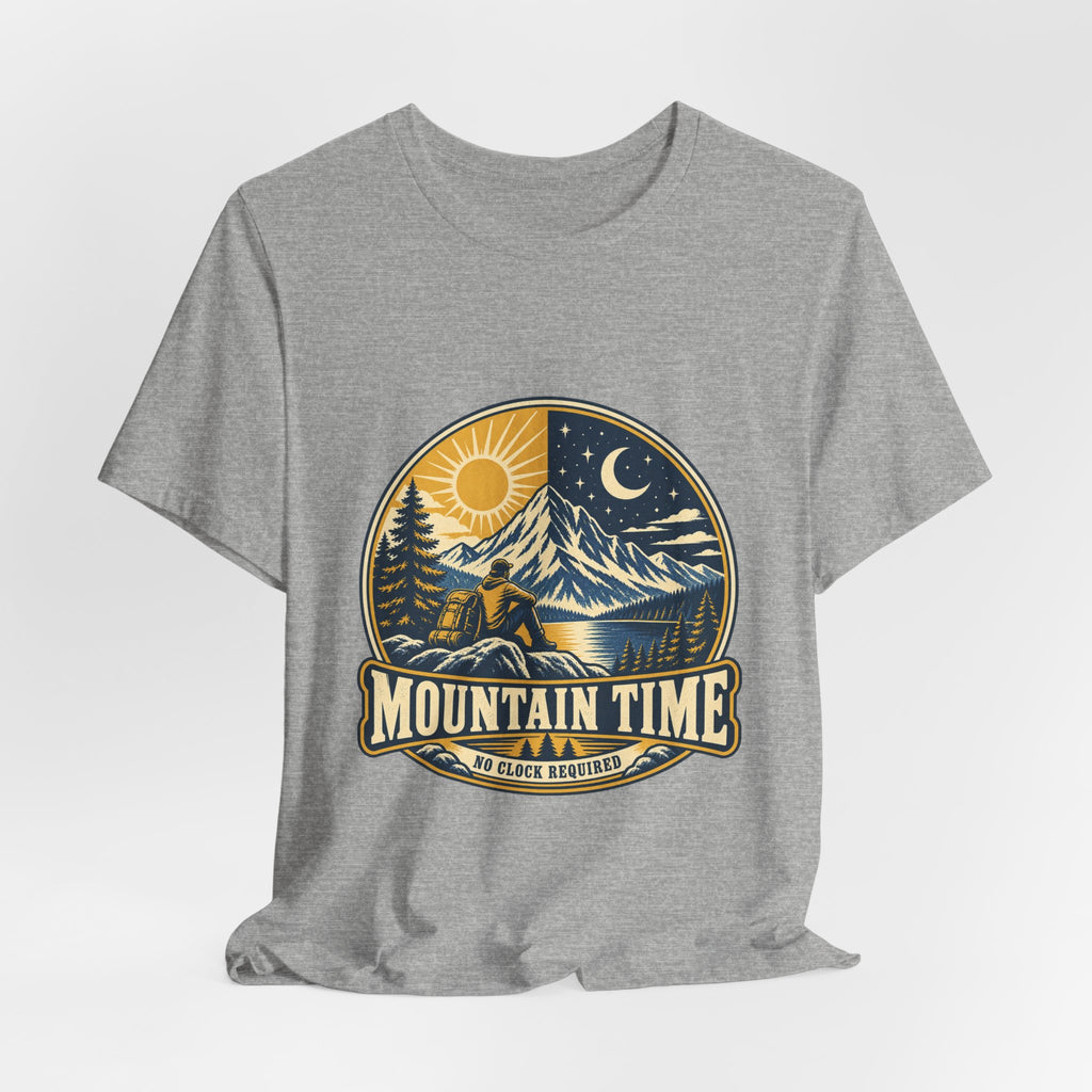 Mountain Time T-Shirt, No Clock Required Vintage Hiking Mountain Lake Tee
