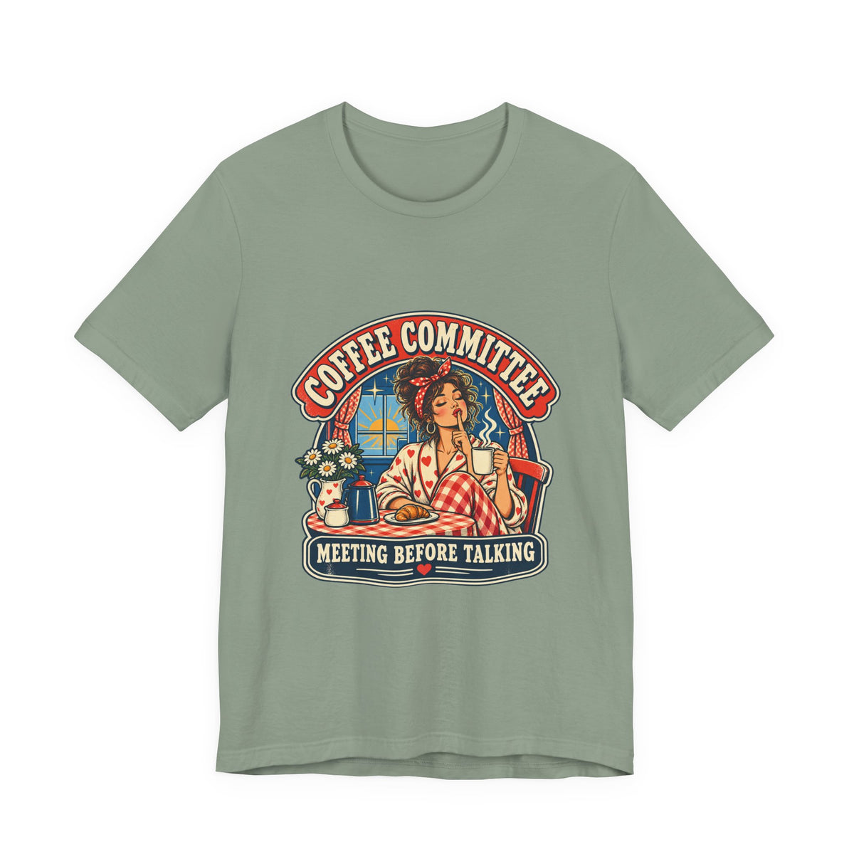 Coffee Committee T-Shirt, Meeting Before Talking Retro Coffee Lover Tee