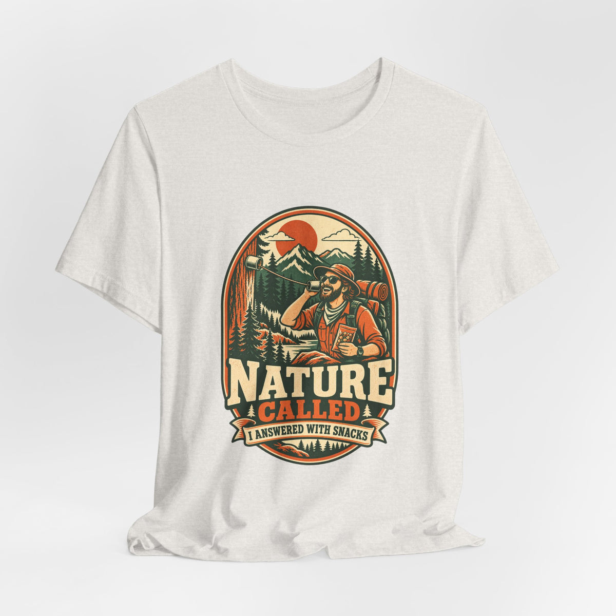 Nature Called, I Answered With Snacks T-Shirt — Funny Hiking & Camping Vintage Outdoors Tee