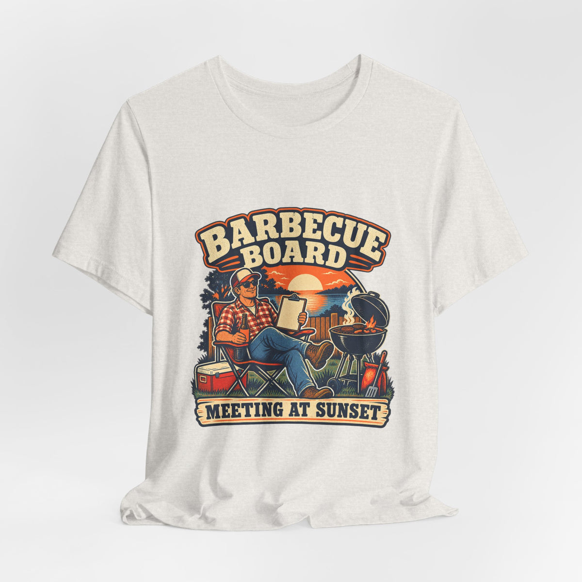 Barbecue Board Meeting at Sunset T-Shirt — Vintage Grilling & Backyard BBQ Humor